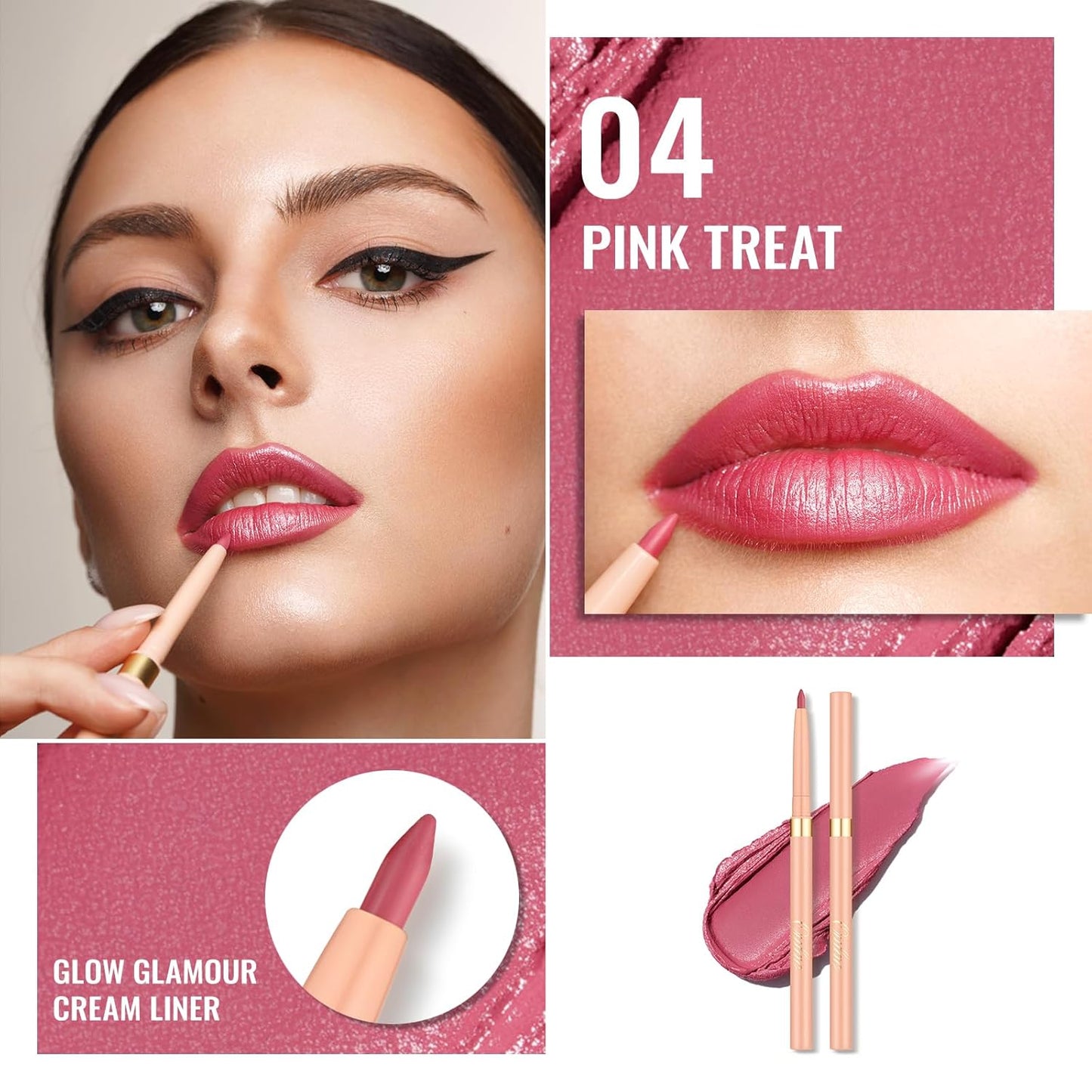 Oulac Lipstick & Lipliner Set 3PCS High Impact Lipcolor with Moisturizing Formula, Vegan Beauty, Full-Coverage Lip Color, Gift Lipstick for Women, 04+11+PG03