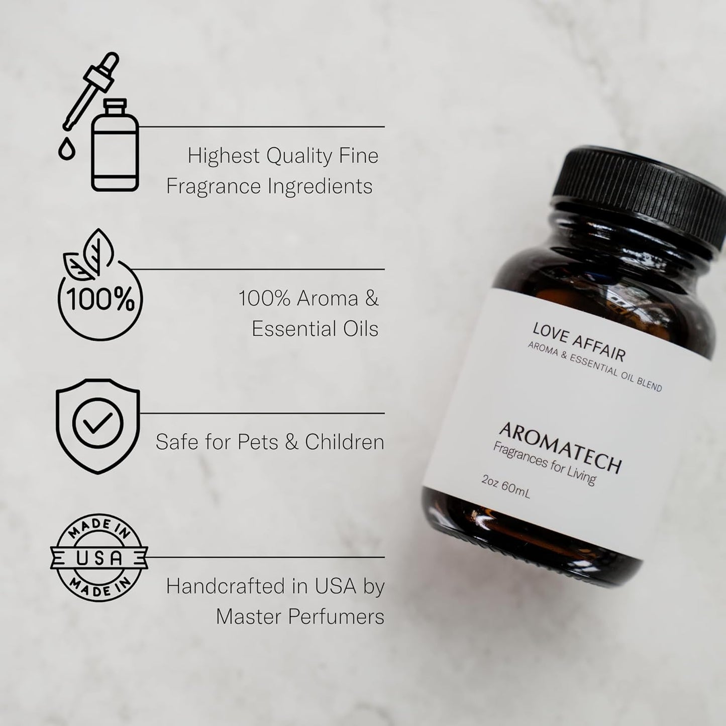 AromaTech Love Affair Aroma Essential Oil Blend: Luxury Hotel Inspired Aromatherapy with Jasmine, Saffron, Cedar & Amber for Ultrasonic Diffusers & Nebulizers - 4 fl oz, 120 mL