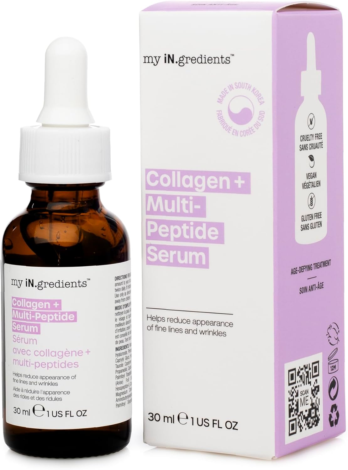 Masque Bar My Ingredients Multi Peptide Serum with Collagen- Wrinkle & Fine Lines reducing Face Serum- Anti-aging Hydrating Serum- Skin Plumping Korean Skin Care- For All Skin Types- 1 Fl Oz