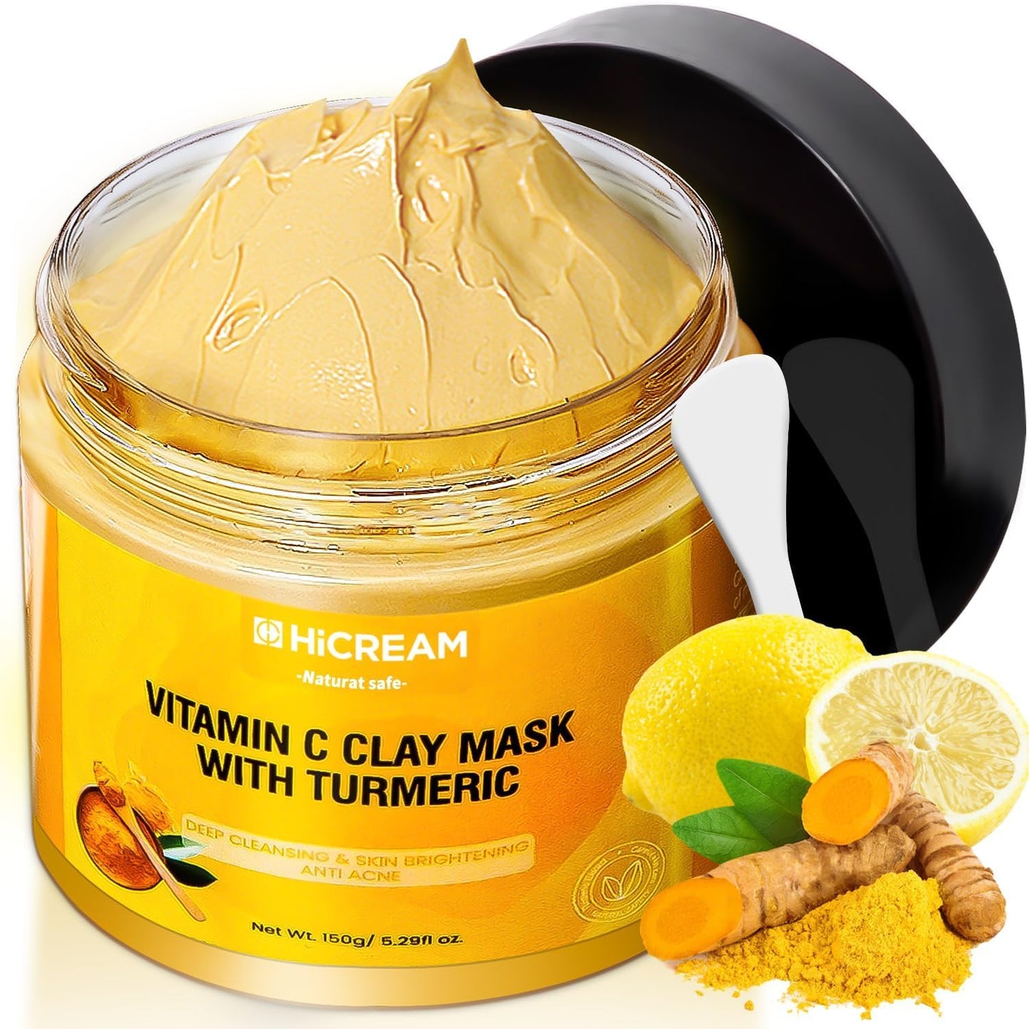 Turmeric Vitamin C Clay Mask with Kaolin Clay and Turmeric for Dark Spots, Dull Skin, Skincare Facial Mask for Controlling Oil and Refining Pores 5.29 Oz (yellow)