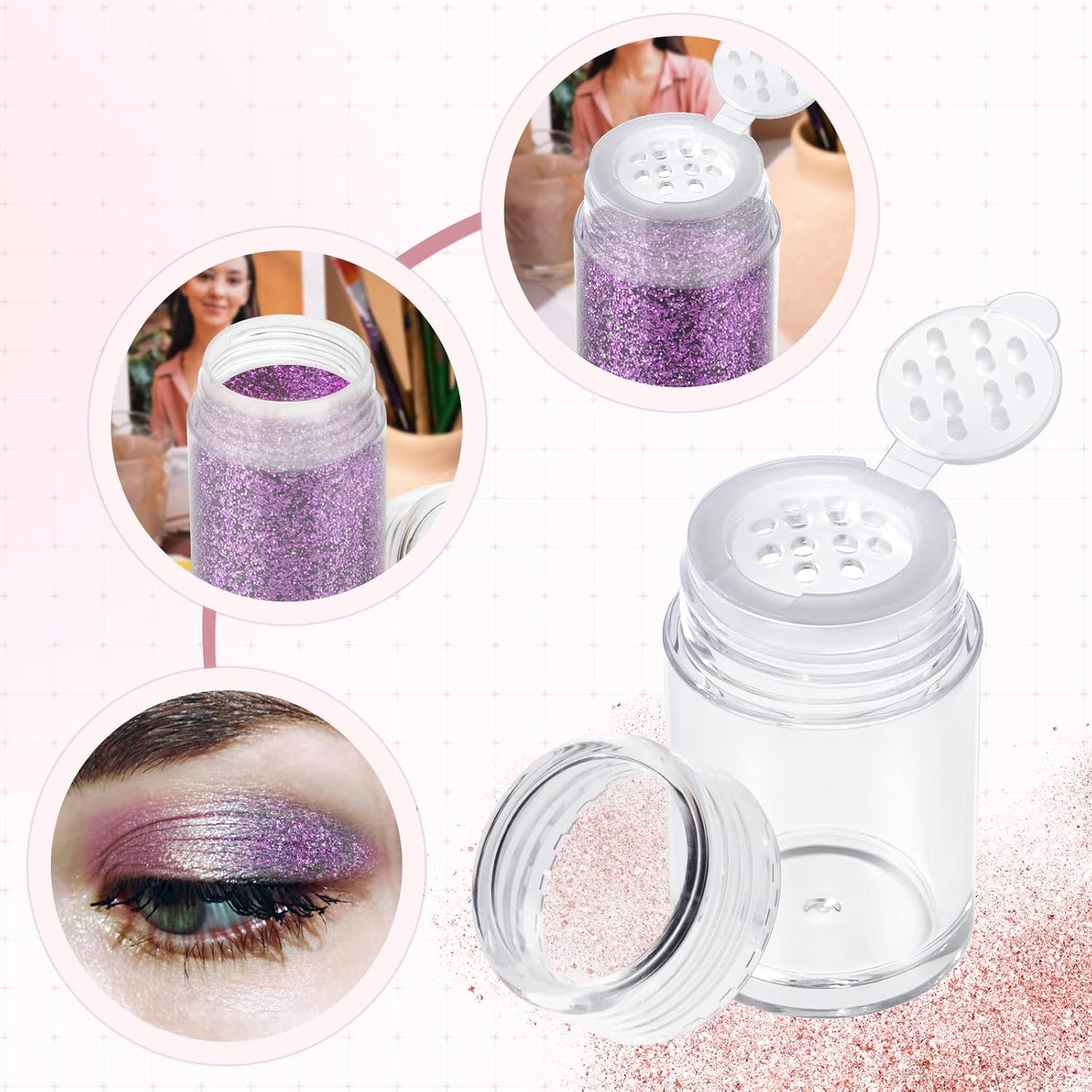 RAYNAG 6 Pieces Mini Empty Loose Powder Bottle Travel Cosmetic Glitter Powder Eye Shadow Shaker Bottle with Sifter and Lids (3 Style)