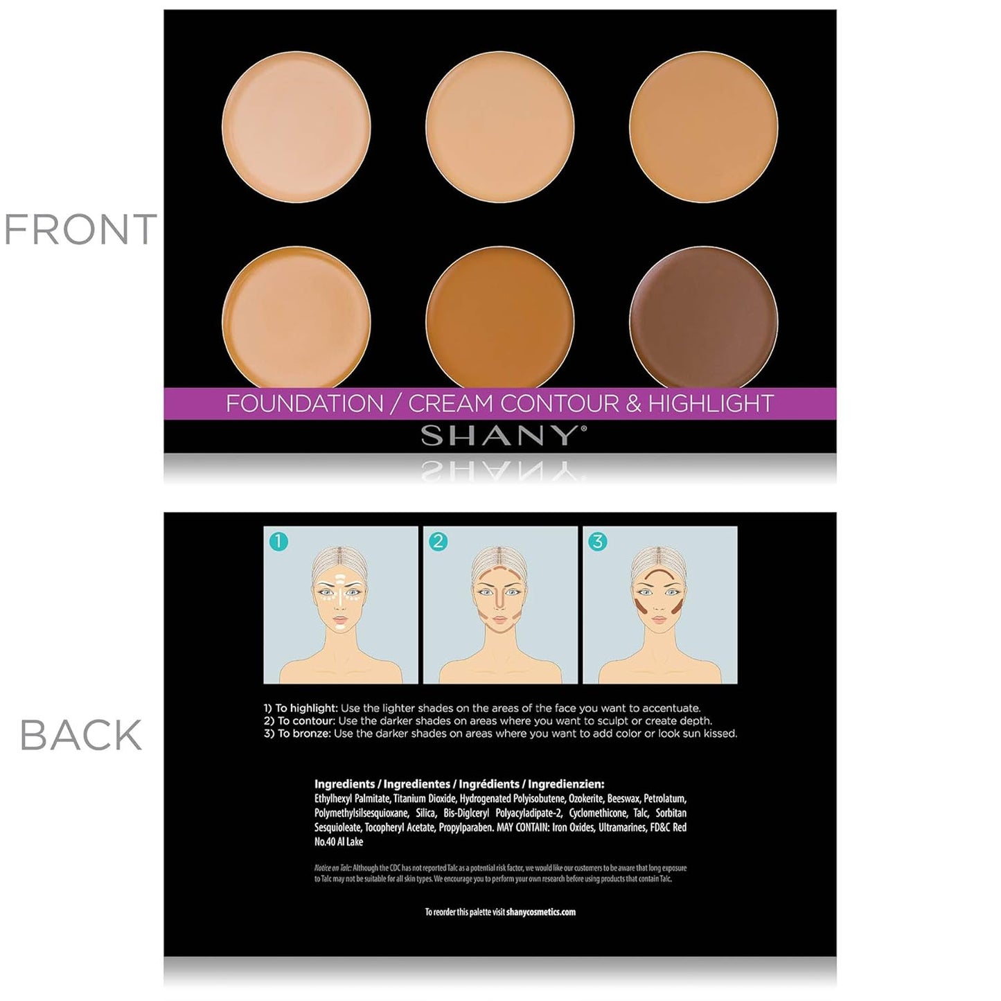 SHANY Foundation/Cream Contour & Highlighting Palette - Layer 1 - Refill for the 6 Layer Mini Masterpiece Collection Makeup Set