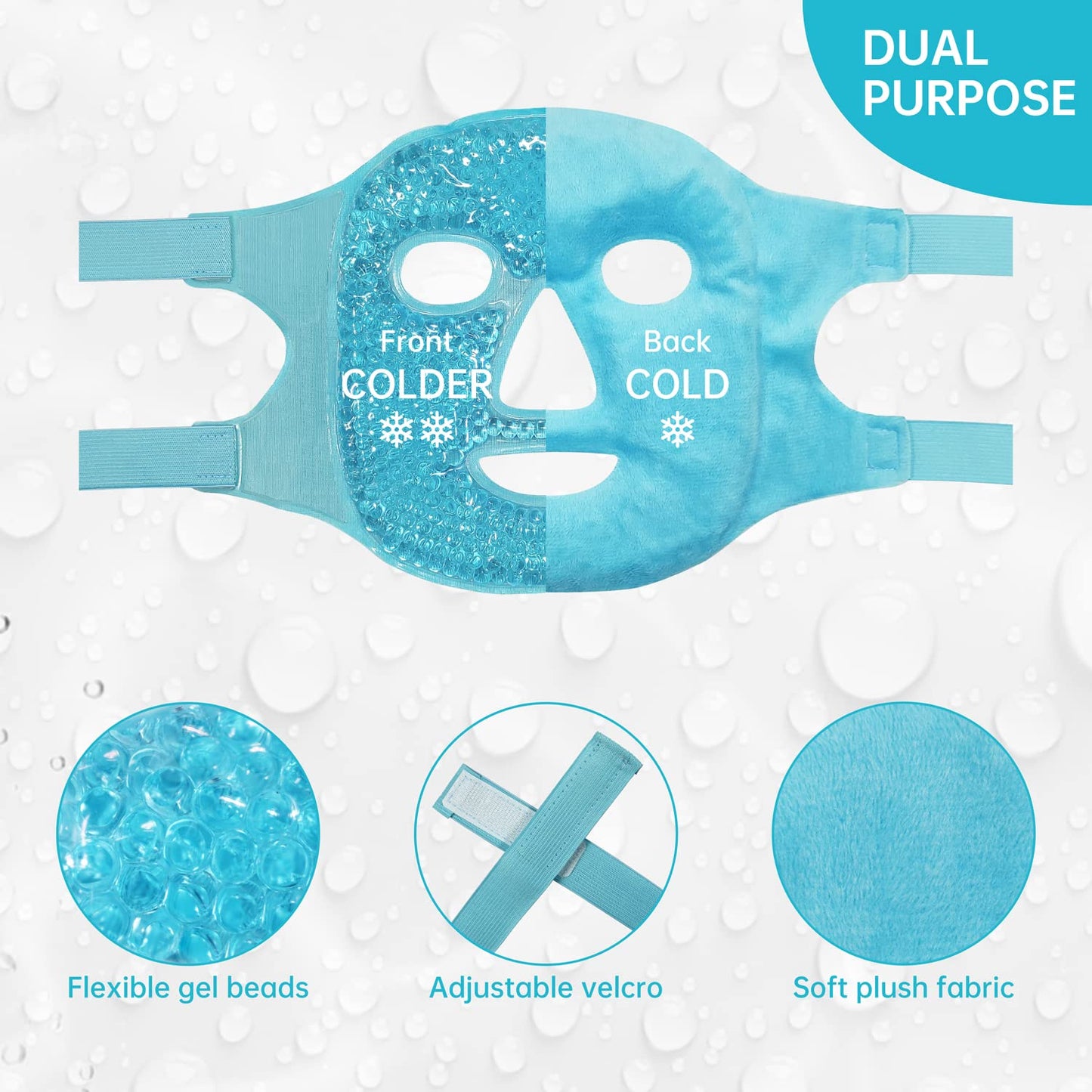 ZNÖCUETÖD Cold Face Eye Mask Ice Pack Reduce Facial Puff, Dark Circles, Gel Beads Hot Heat Cold Compress Pack, Face SPA for Woman Sleeping, Pressure, Headaches, Skin Care, Post Laser Care[Blue]