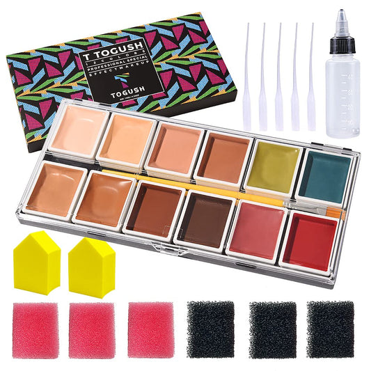 Alcohol Activated Makeup Palette for FX Makeup with Makeup Egg Mimic Wound Sponge Cleaning accessories 12 Colors