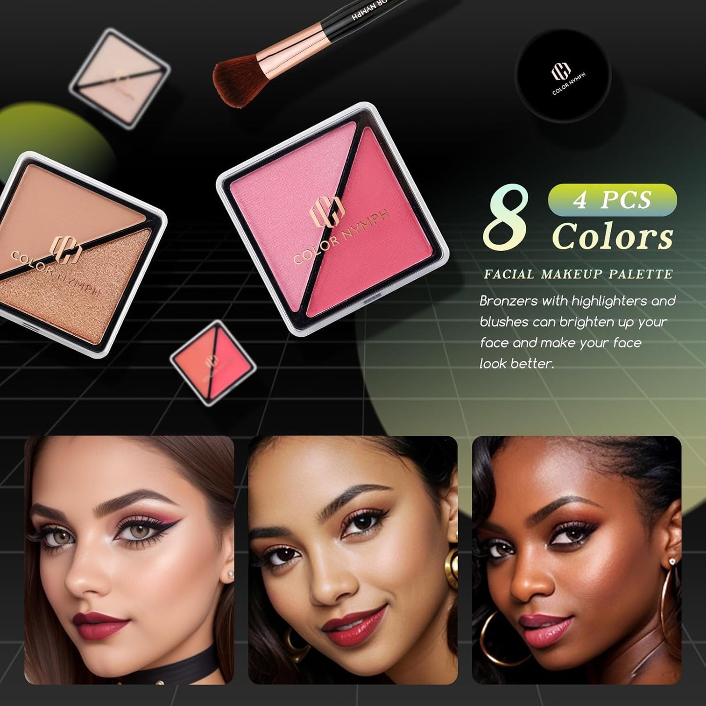 Color Nymph Beginner Makeup Kit for Teens, Train Case Girls Makeup Set with Eye Shadow, Lipstick, Blush, Brushes, Lipgloss, Mascara, Brow Wax and Mirror Green Full Starter Cosmetics Set