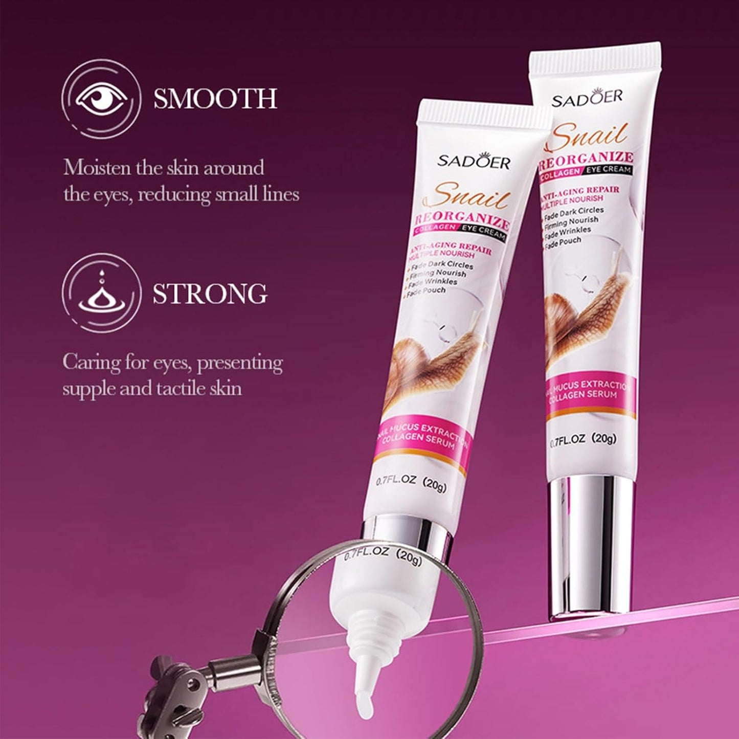 Snail Repair Eye Cream with Snail Mucin Extract and Collagen,Eye Wrinkle Firming Cream Under Eye Repair Cream for Anti-aging Hydrating Reducing Dark Circles Fine Lines Puffiness