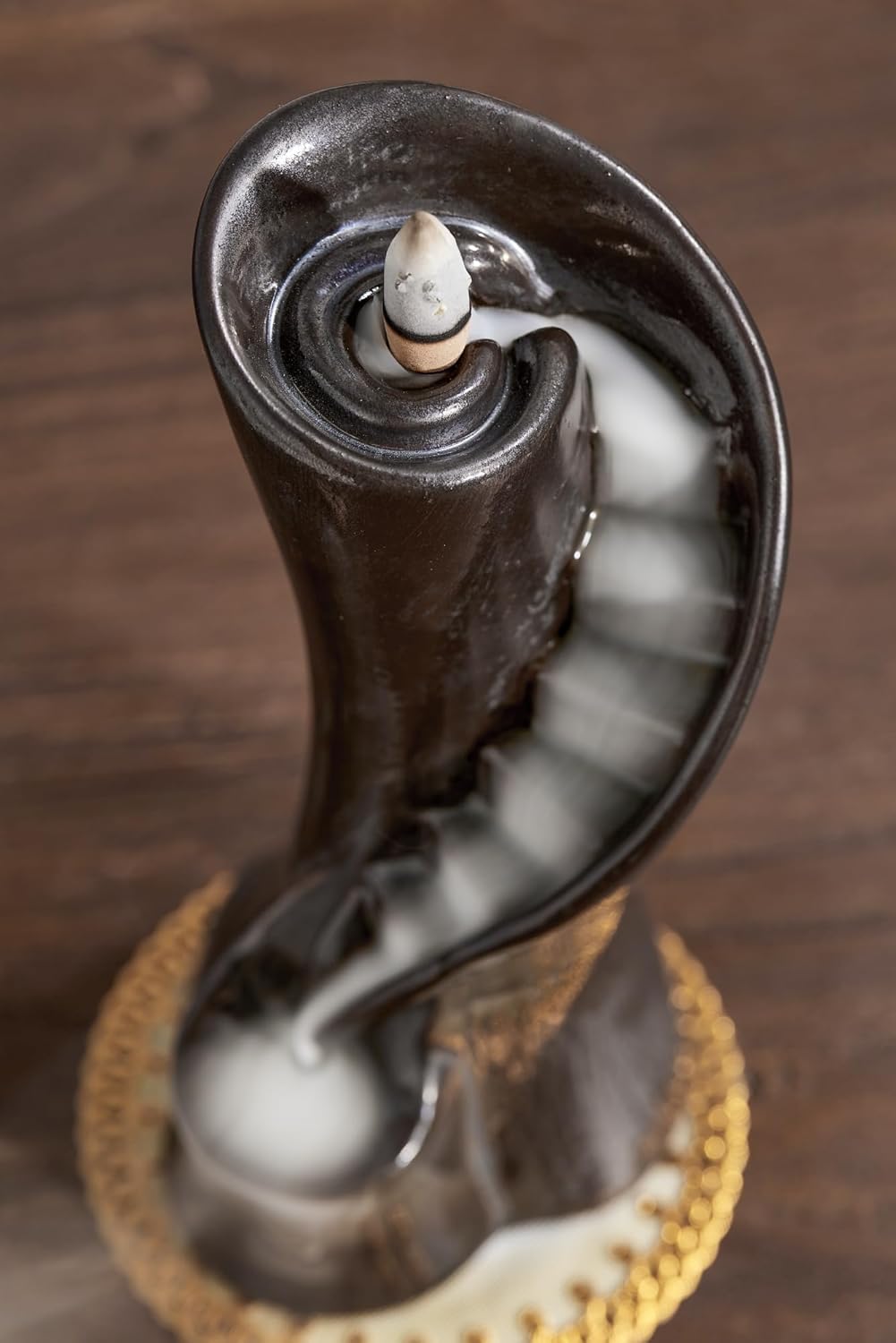 Unique Cloud Stairs Ceramic Waterfall Incense Holder, Paired with a Pack of Backflow Incense Cones. (Metallic)