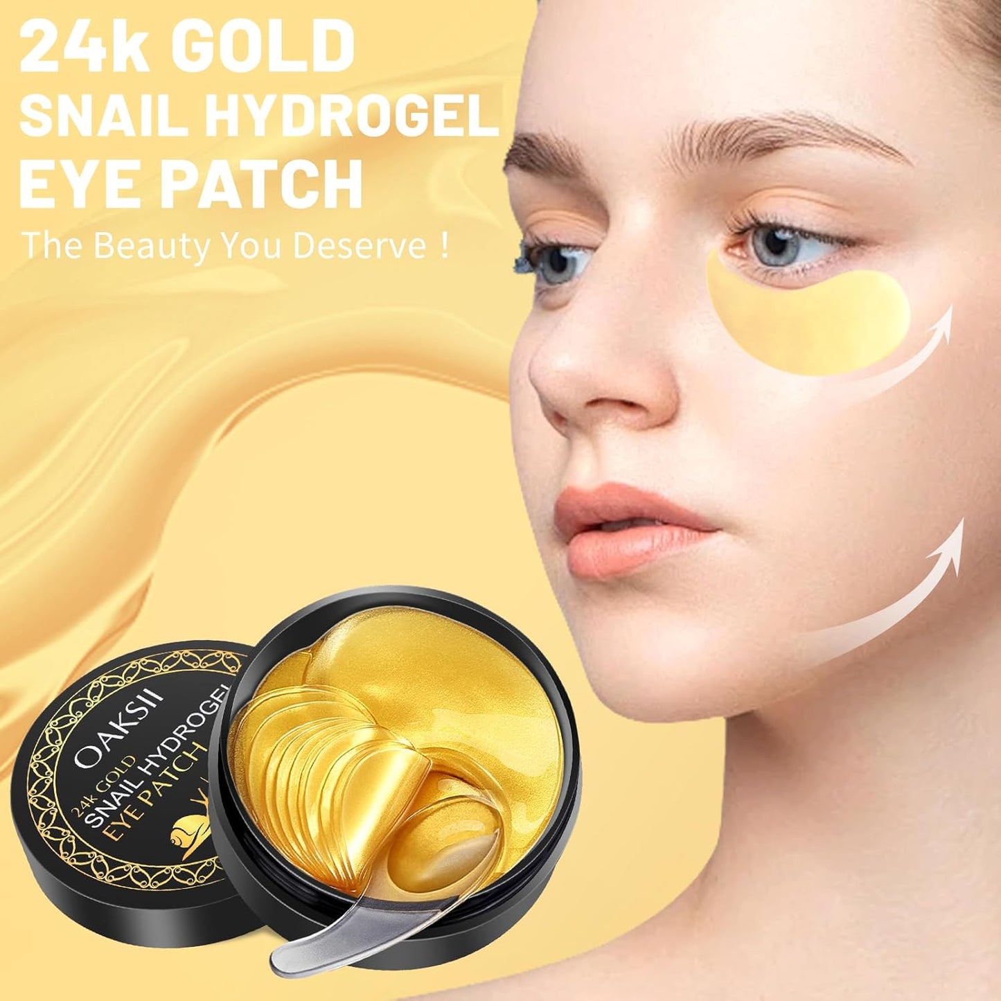 Snail Hydrogel Eye Patch, 24K Gold Gel Serum Mask for Dark Circles, Fine Lines, Puffy Eyes, Under Eye Bags, Moisturizing