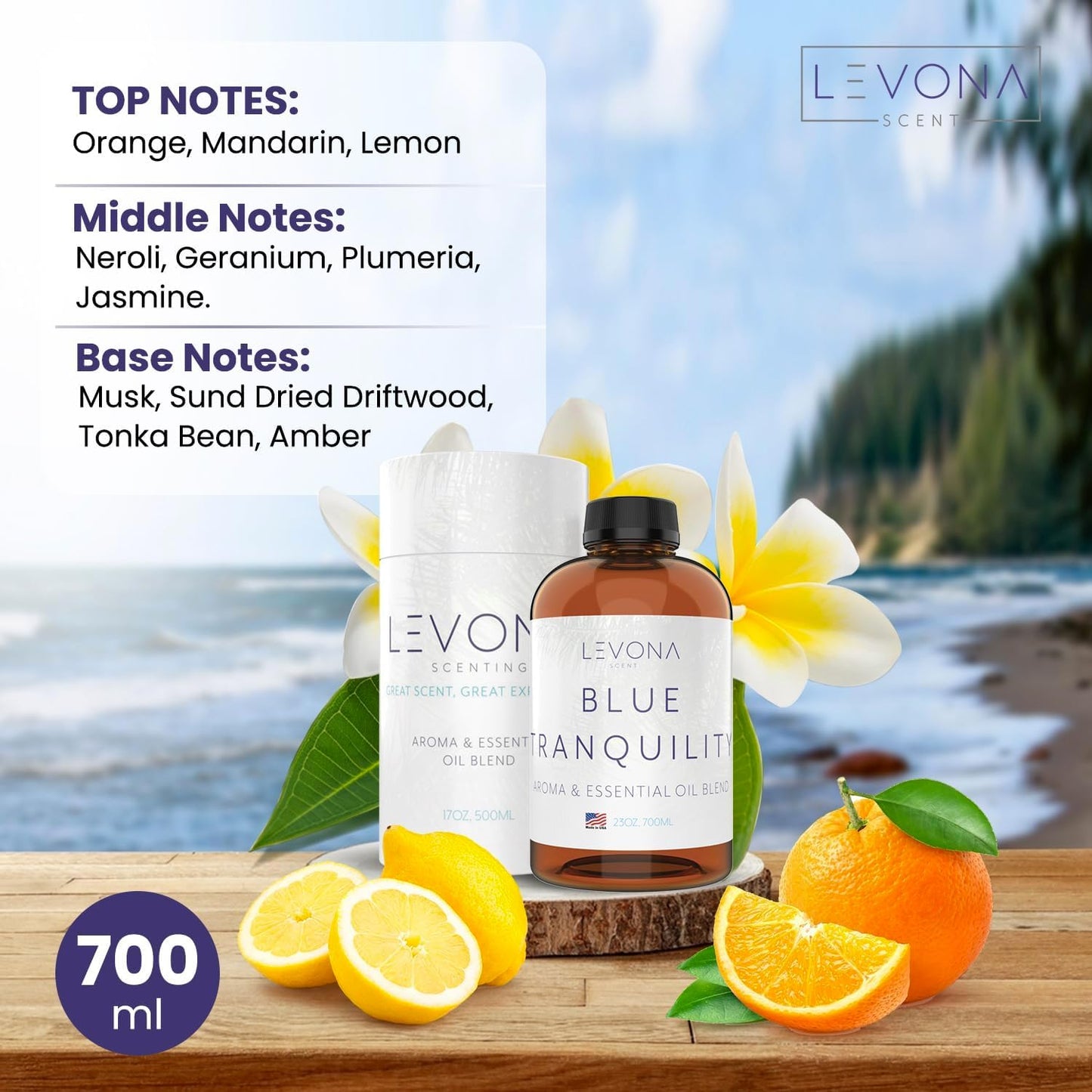 Levona Scent Pure Essential Oils: Blue Tranquility Essential Oils - Home Luxury Scents for Diffusers for Home, Hotel & Office - Scented Fragrance Oil Blends - Essential Oil for Humidifiers - 700 Ml