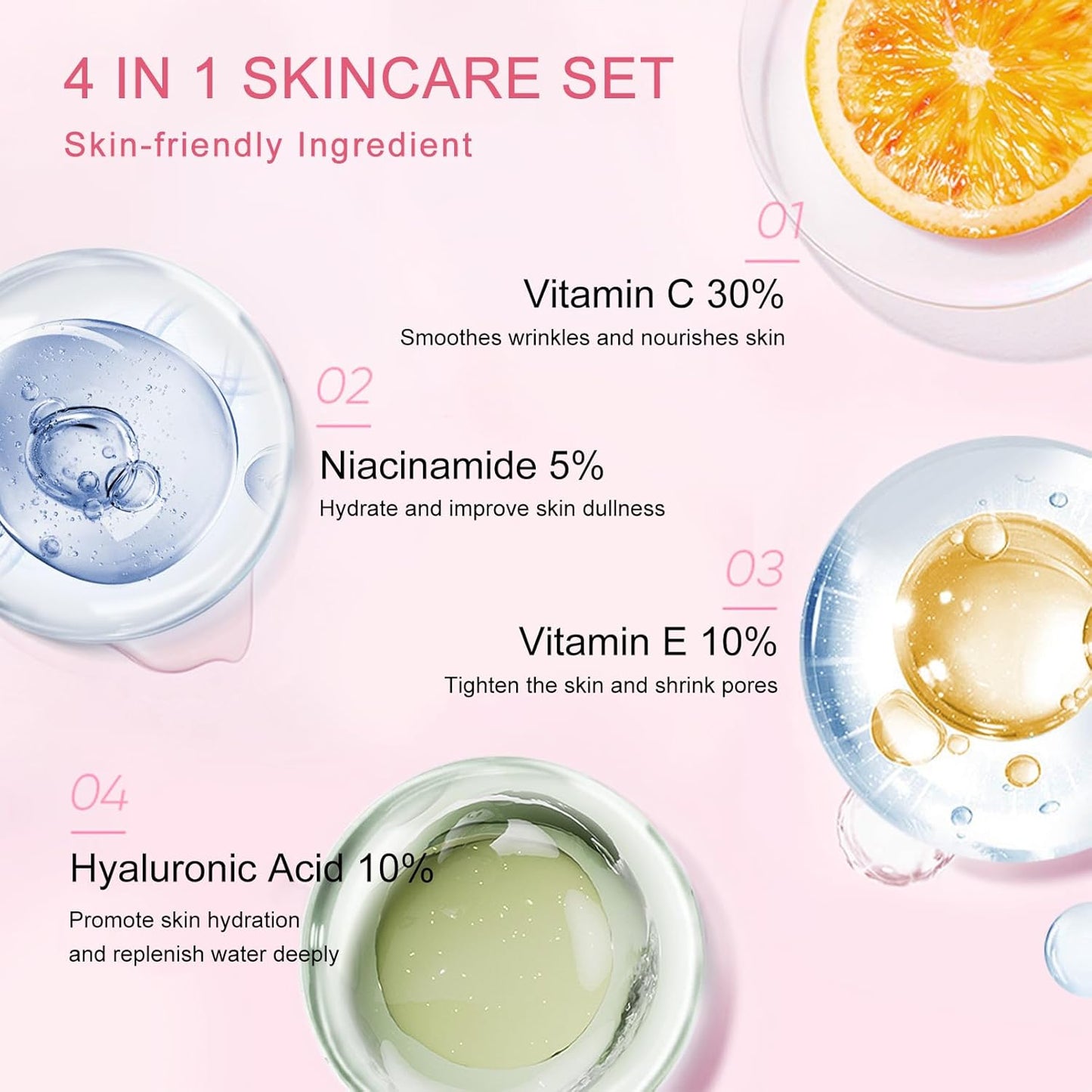 4 IN 1 Face Care Kit, Gifts for Women, Anti Aging Skin Care Set, Reduce Wrinkles with Hyaluronic Acid, Niacinamide, Vitamin C, Vitamin E, Daily Skin Care Routine, Face Skin Care Kit for Women Gift