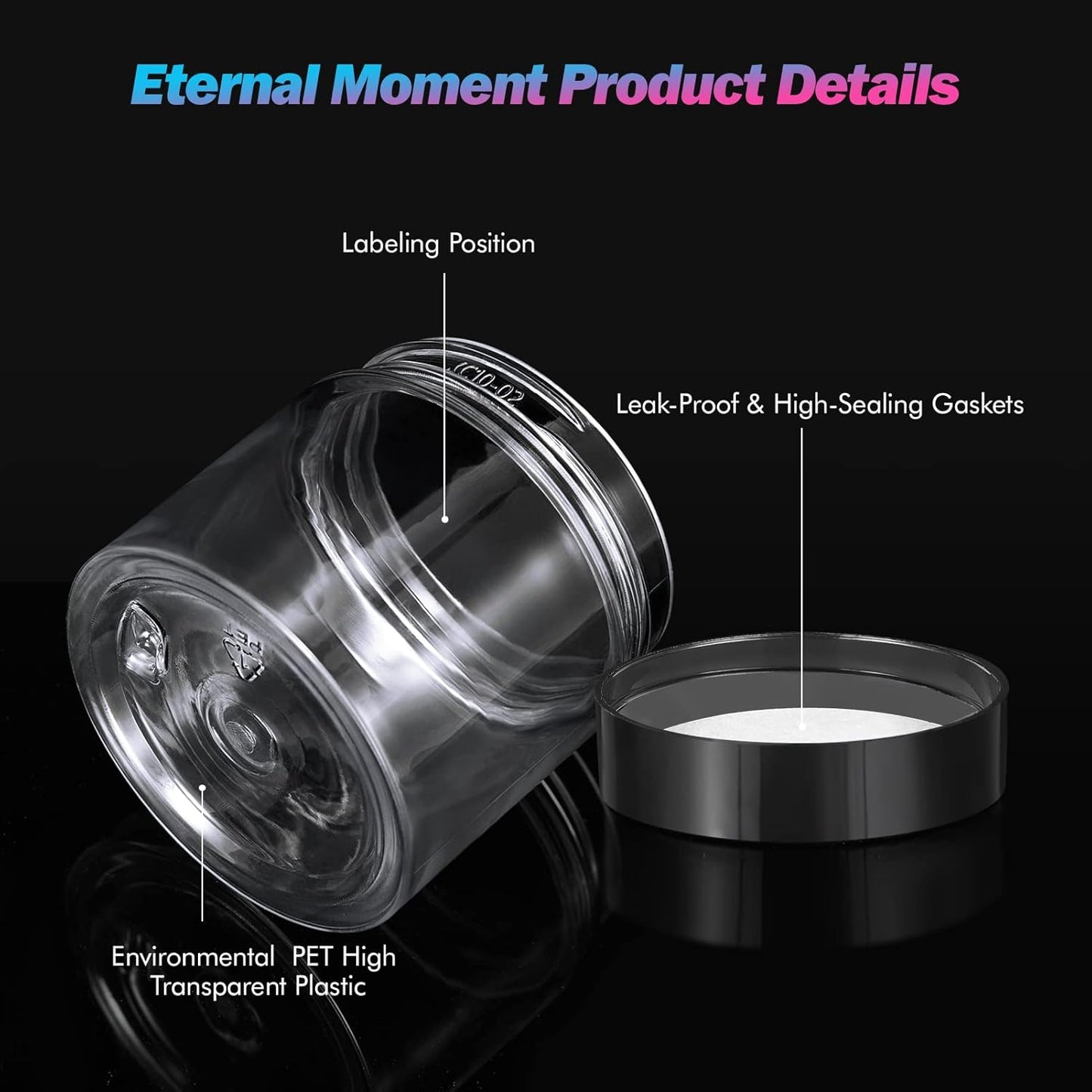Eternal Moment 36 Pack 2 OZ Plastic Jars Round Clear Cosmetic Container Jars with Lids, Perfect for Lotion, Cream, Ointments, Makeup, Eye Shadow, Rhinestone, Samples, Pot, Travel Storage