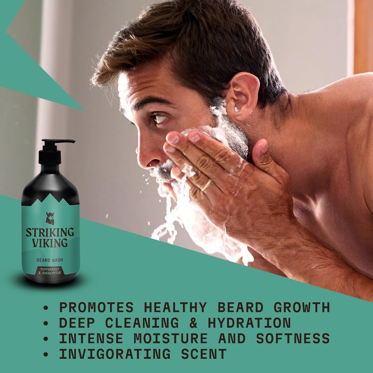Striking Viking Beard Wash (17 oz) With Natural Peppermint & Eucalyptus Scent - Paraben & Sulfate-Free Deep Cleansing Shampoo For Beard Care
