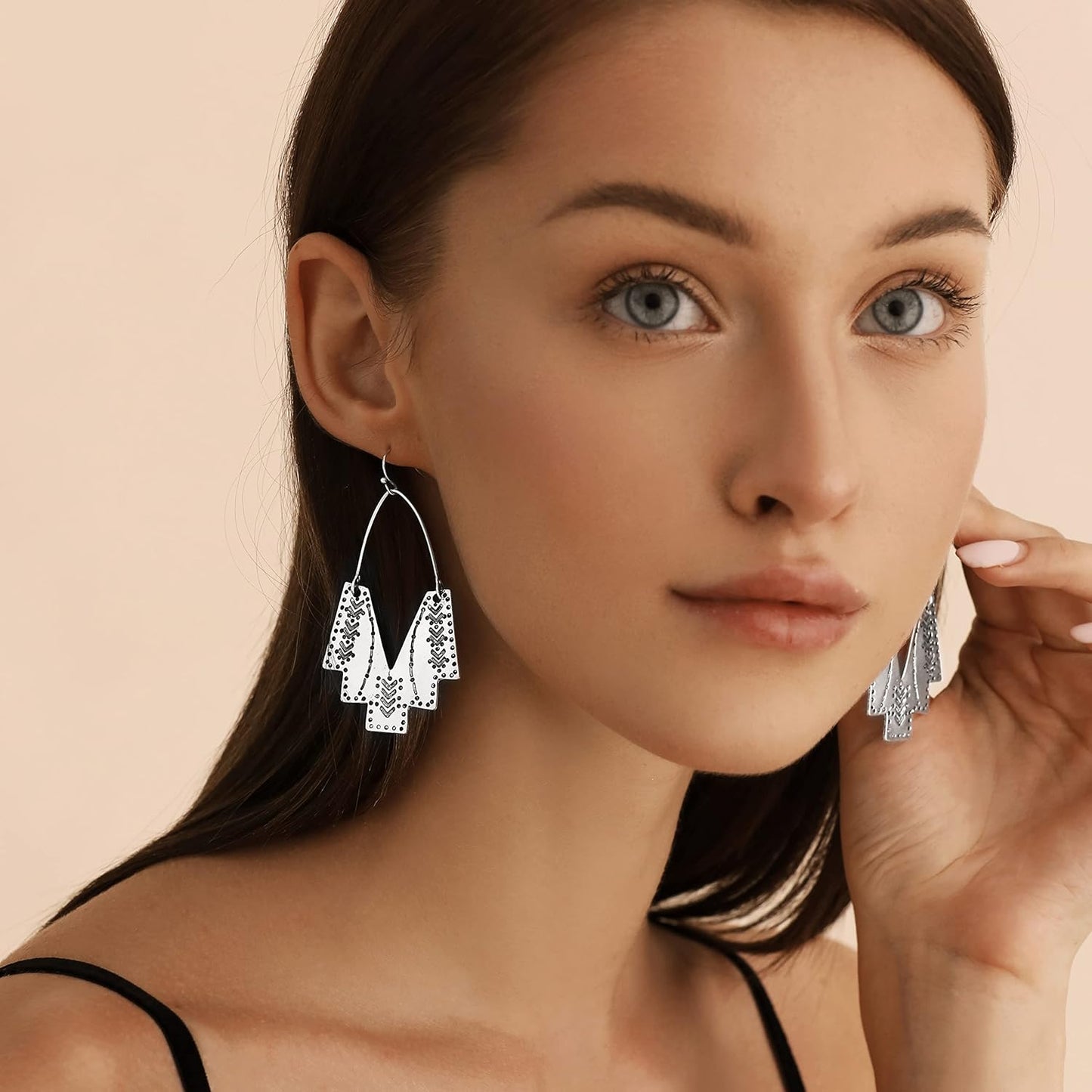 Zealmer Gold Geometric Earrings Statement Vintage Boho Ethnic Earrings Hollow Out Fan Shape Dangle Drop Earrings for Women Birthday Christmas Valentines Day Gift