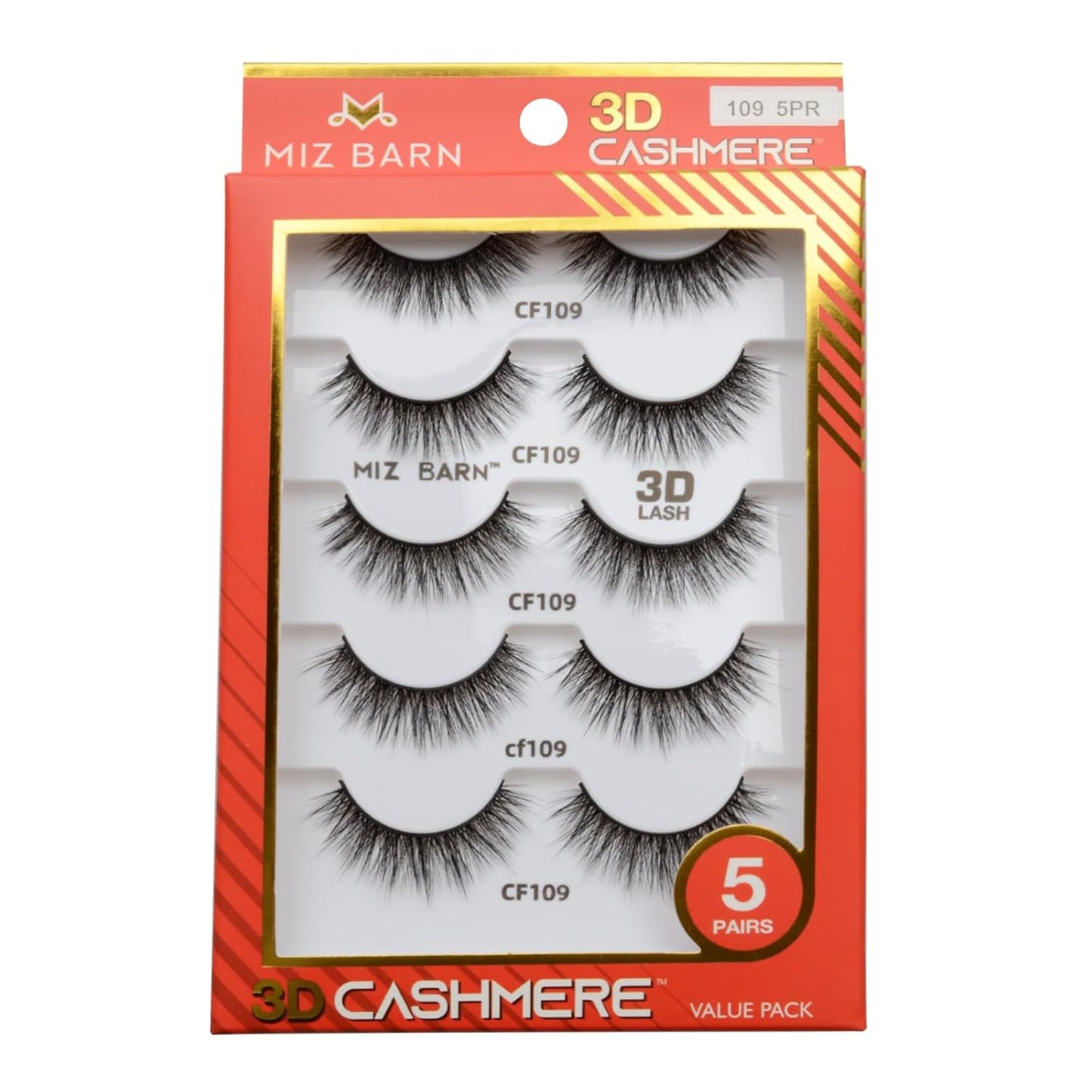 Miz Barn Lashes 5 Pairs Cat Eyes Wispy Lightweight Natural 3D Cashmere Soft Long Extension Eyelashes Pack Handmade Luxurious Volume Fluffy False Eyelashes (CF109)