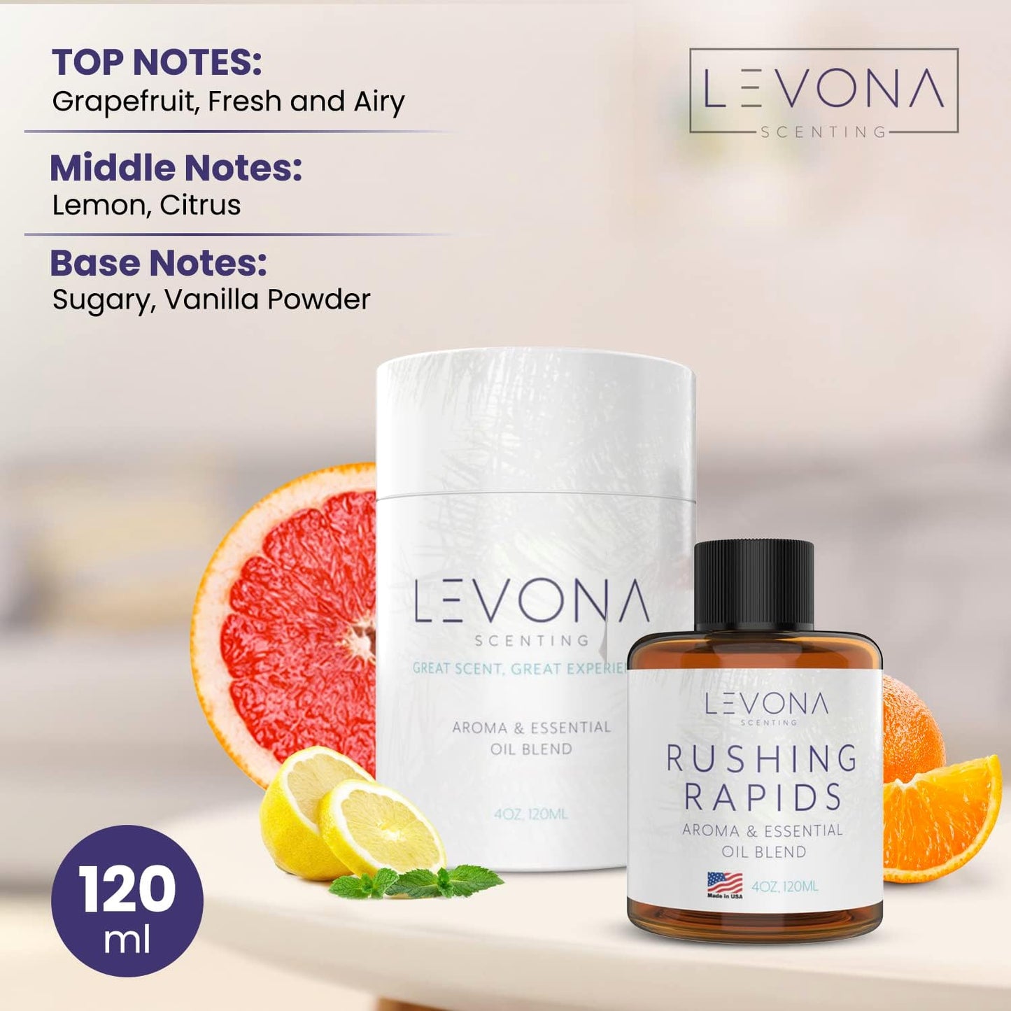 Levona Scent Essential Oil - Fresh Aroma for Home, Office, Hotel & Spa, Perfect in Humidifiers and Diffusers, Luxury Fragrance, With Grapefruit, Citrus, Vanilla Notes - 700ml/ 23 fl oz, Rushing Rapids