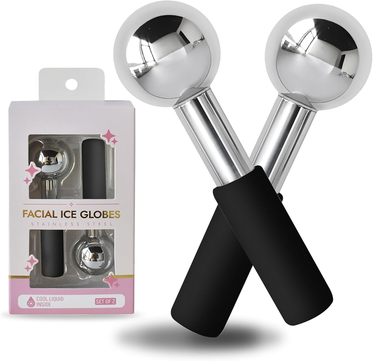 Ice Globes for Face Eyes, Unbreakable Stainless Steel Cryo Massagers for Skincare Routines, Multifunctional Cold Roller Cooling Globes for Puffiness, Sagging Skin, Fine Lines Facial Relaxation (Black)