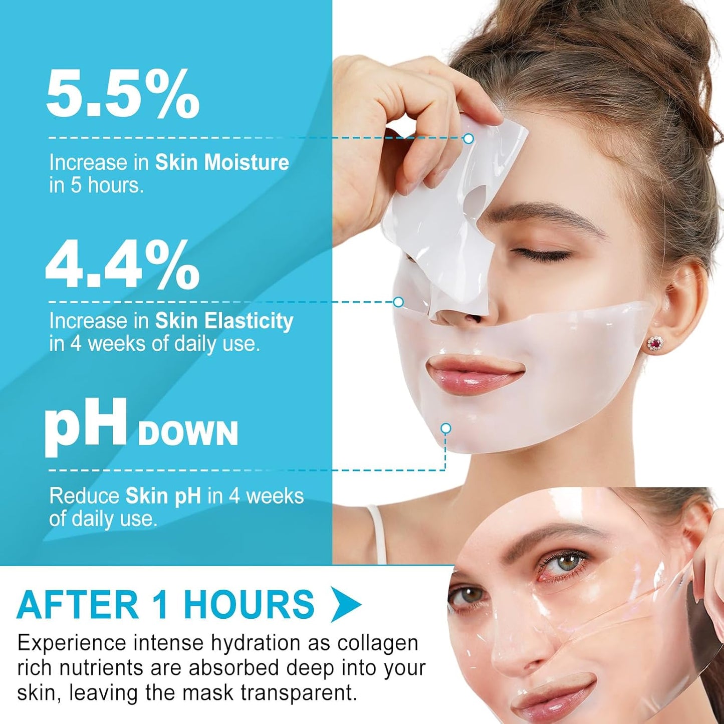 Collagen Face Mask, Deep Collagen Anti Wrinkle Lifting Mask Hydrogel Masks with Low Molecular Sheet Mask Overnight Hydrating Face Mask for Firming,Elasticity, Moisturizing for All Skin Types