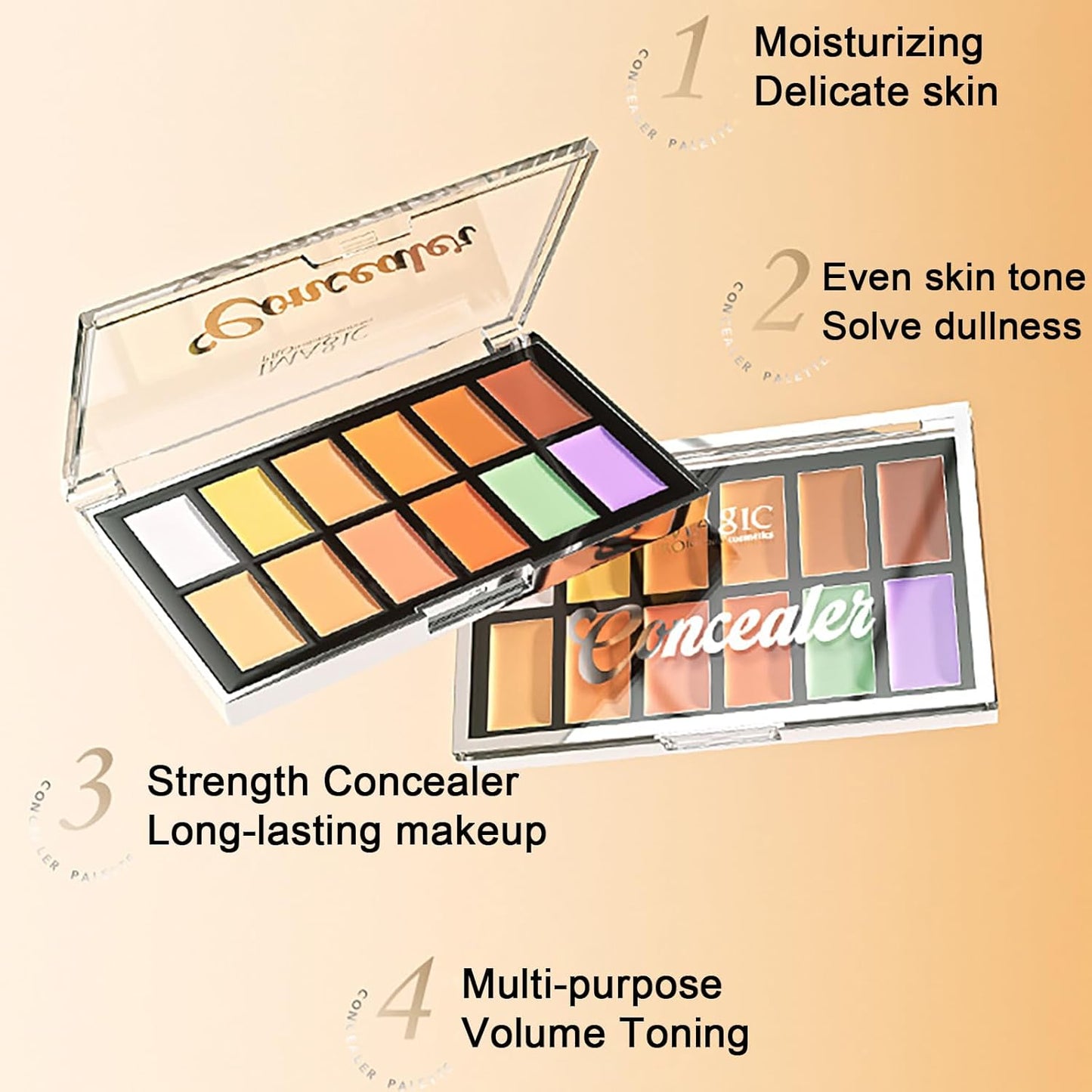 All In One Color Correcting Palette + 8 Makeup Brushes, 3D Cosmetics Cream Contour Highlighting Foundation Makeup Palette Long Lasting for Sculpt &Highlighting, Define Cheekbones