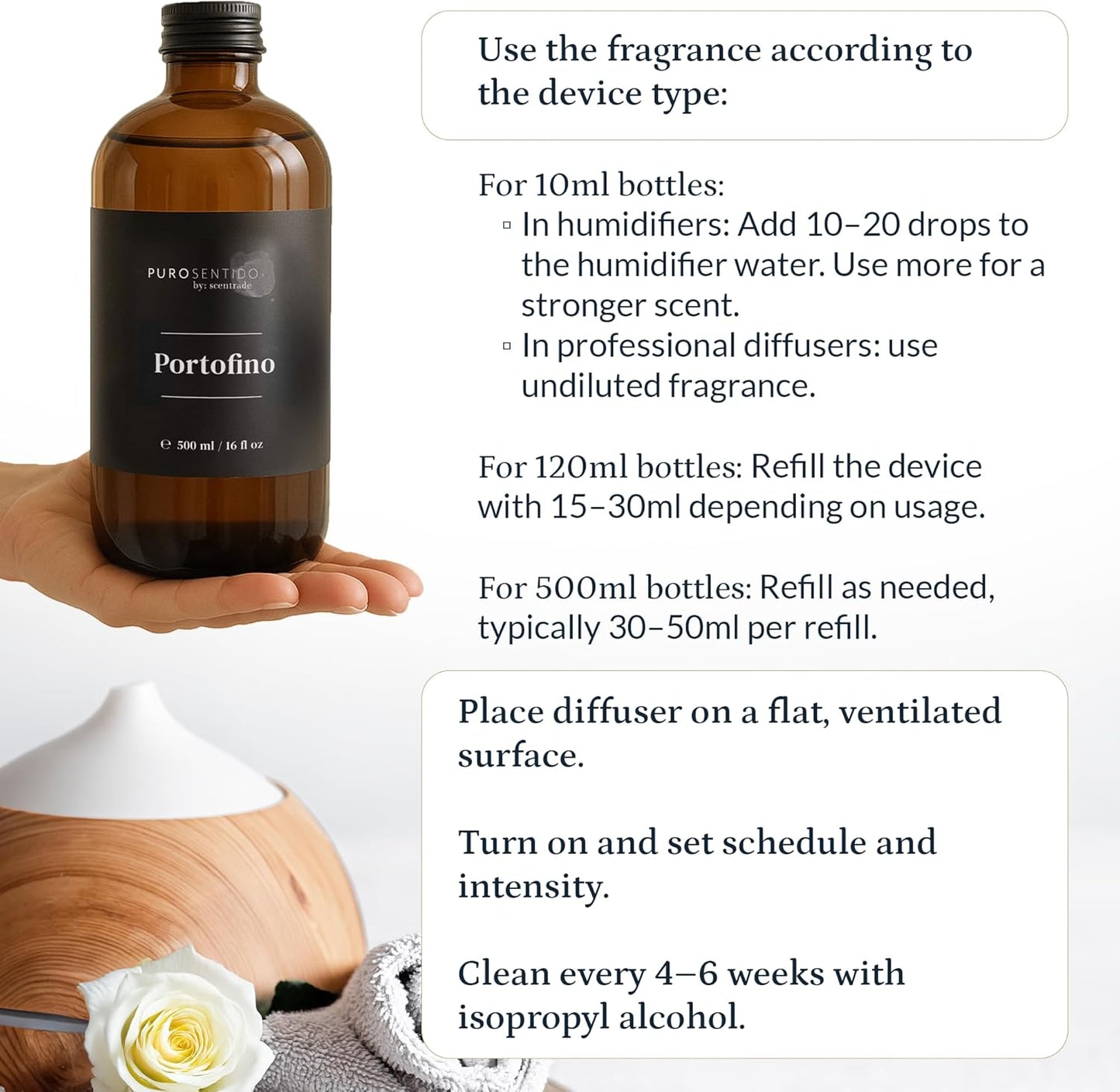 PuroSentido Portofino Aroma Oil (10ml) - Luxury Essential & Fragrance Oil for Diffusers and Humidifiers, Sicilian Lemon, Rosemary and Musk Hotel Scent