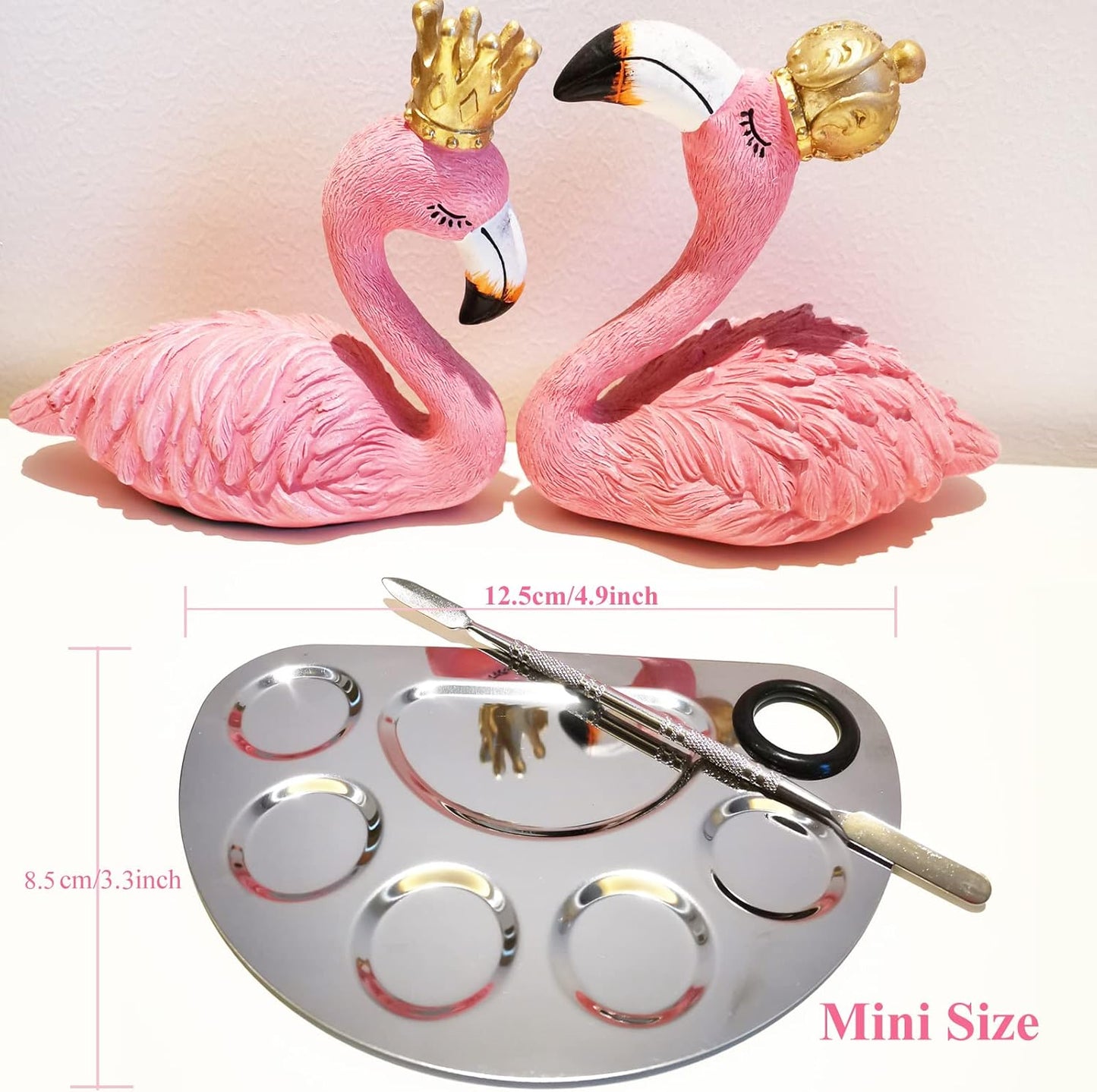 Makeup Palette Stainless Steel Cosmetic Palette 6-well with Spatula Tool for Nail Art Eye Shadow Mixing Foundation Painting Artist Mini Mixing Metal Palette Silver 4.9x3.3inch