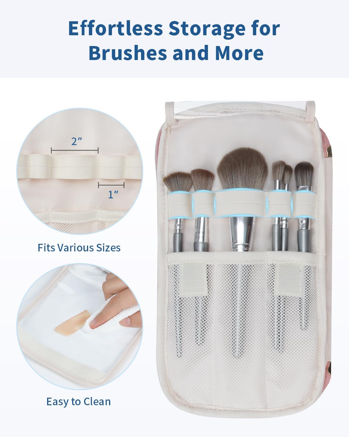 WANDF Travel Toiletry Bag for Women, Wide-open Large Makeup Bag with Handle, Puffy Makeup Organizer for Toiletries, Cosmetics, Accessories, Essentials (Dusty Pink)