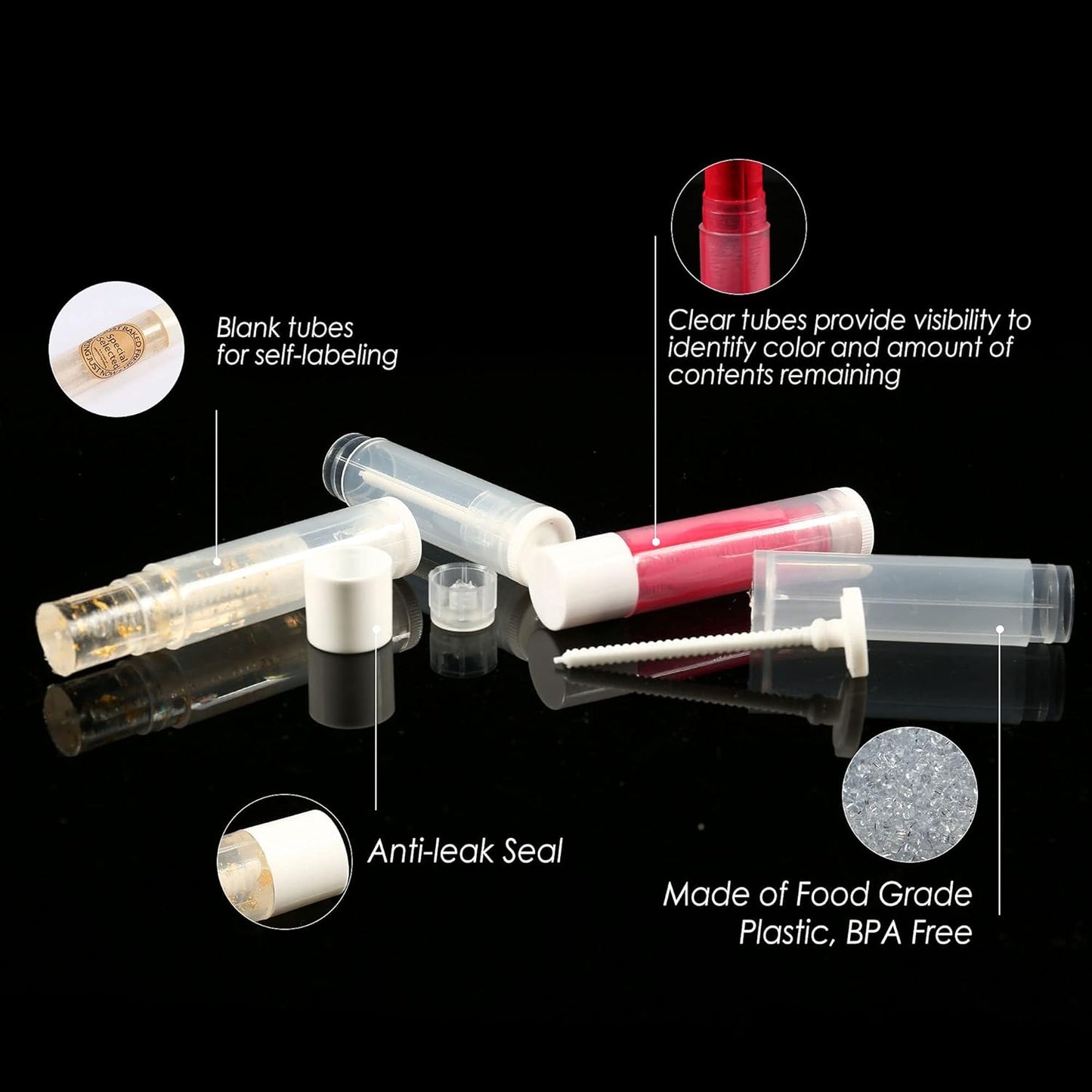 LotFancy Lip Balm tubes Empty, 60PCS 5.5ml (3/16 Oz), Clear Lip Balm Container Tubes with White Caps, BPA Free & Leak Free, Refillable