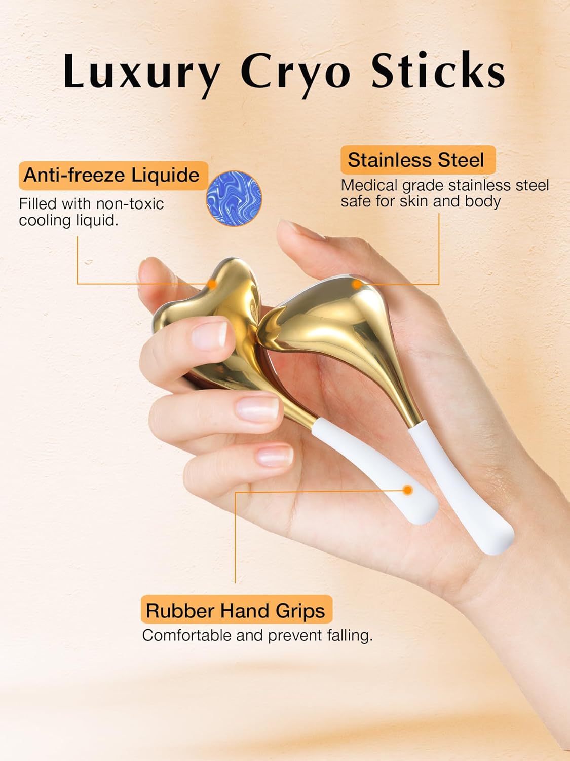 2-in-1 Gua Sha Cryo Sticks, Facial Skin Care Tools for Women Facial Massager, Unbreakable Stainless Steel Esthetician Supplies, Cooling Ice Globes Roller with Carry Case