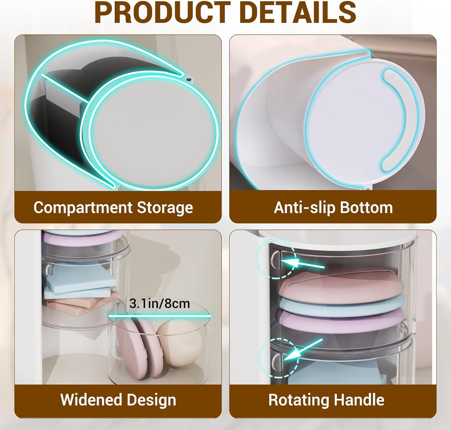 Hair Accessories Organizer with Hair Brush Holder, Rotatable Makeup Brush Holder for Necklaces, Earring, Bracelet, Ring, Makeup Brushes, Hair Clip and Hair Accessories (White, 2-Layer)