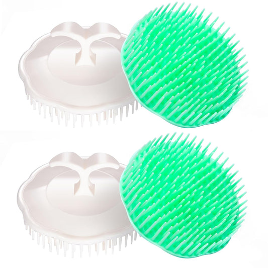 Hair Scalp Brush Dandruff Cleaning Brush Shower Scalp Shampoo Brush Scalp Massager Pack of 4 (White and Green)