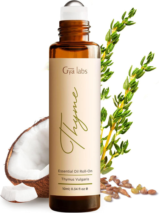 Gya Labs Thyme Essential Oil Blends Roll on for Skin - Natural Thyme Oil Roller, Fresh Herbaceous Scent - Natural Aromatherapy, Travel Size (0.34 Fl Oz)