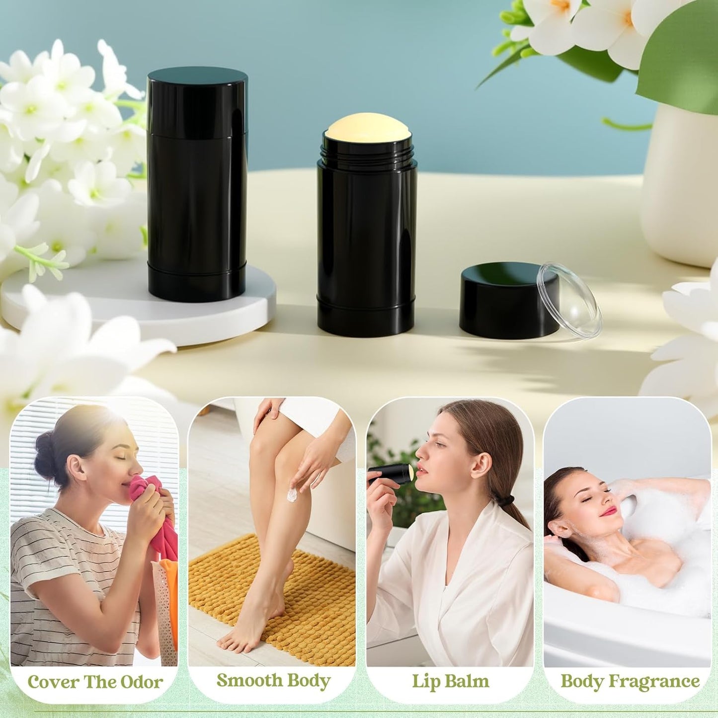 30 Pcs Empty Deodorant Containers Twist up Filling Stick Plastic Deodorant Container Refillable Bottles Bottomfill Round Lip Balm Tubes for Homemade DIY Lipstick Crayon(75 ml,Black)