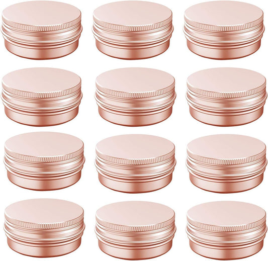 1 oz Aluminum Tin Jar with Screw Cap Refillable Container for Cosmetic, Lip Balm, Cream, Rose Gold 12 Pcs.