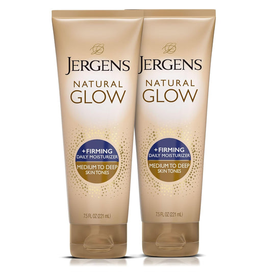 Jergens Natural Glow +Firming Self Tanner Body Lotion, Medium to Deep Skin Tone, Sunless Tanning Moisturizer with Collagen and Elastin, Helps to Visibly Reduce Cellulite, 7.5 Oz, Pack of 2