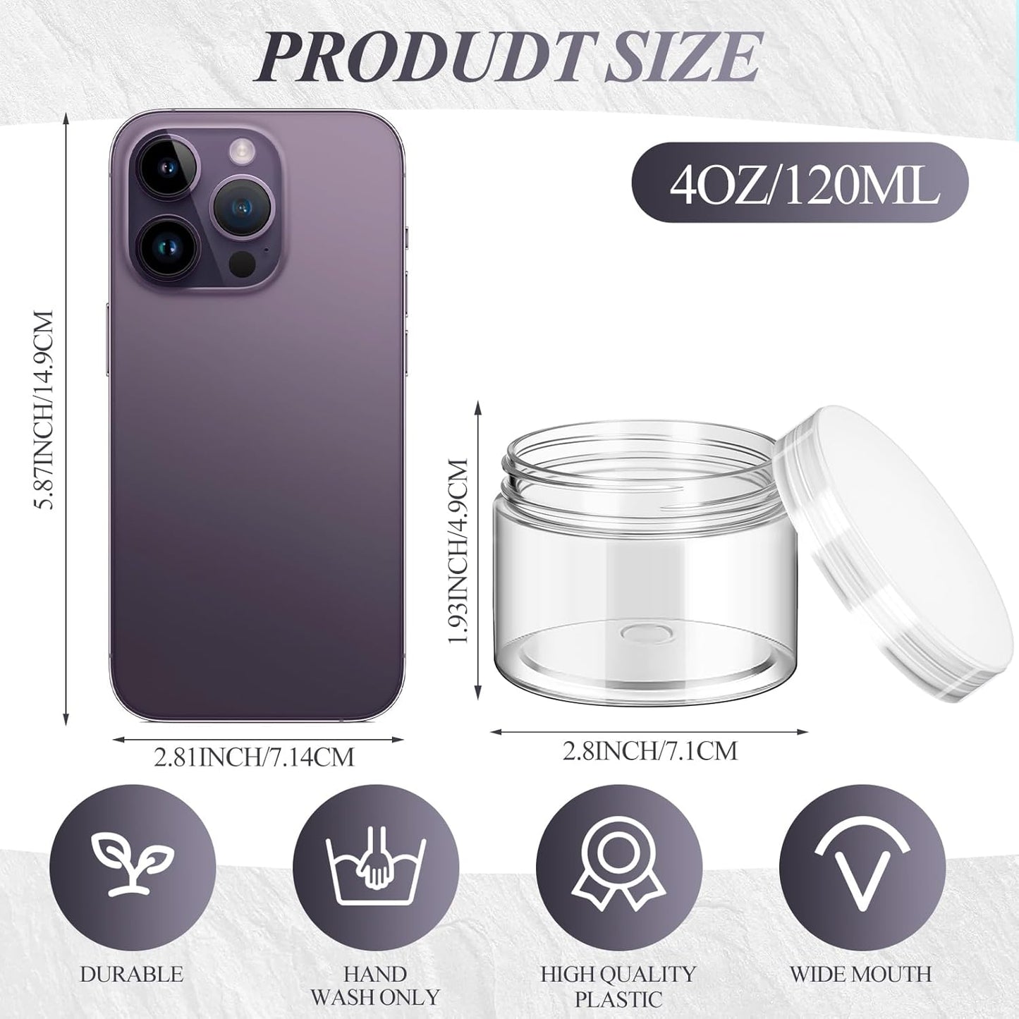 SATINIOR 36 Pieces 4 oz Plastic Jars with Lids Wide Mouth Airtight Reusable Container Acrylic Cosmetic Small Jars for Lotions Ointments Travel Toiletries Creams Make up Storage(Clear)