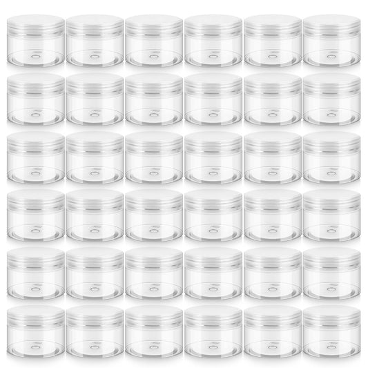 36 Pack 4 OZ Plastic Jars with Lids, BPA Free, Reusable, Refillable Transparent Cosmetic Containers for Bath Salts, Cosmetics, Powders, Beauty Product and Small Accessories - White