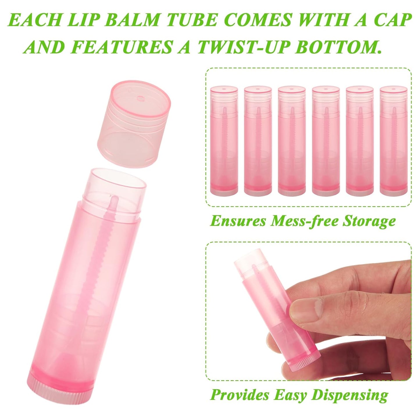 200PCS Plastic Lip Balm Tubes, Chapstick Tubes Empty, Lip Balm Containers with Filling Tray and Spatula, Rotating Type Refill Lip with Cap for DIY(5ml/5g, Pink)