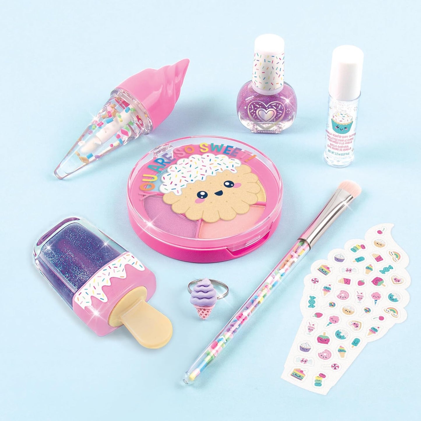Make It Real: Candy Shop Cosmetic Set - 9 pcs, Vanilla & Strawberry Scented Cosmetics, Ice-Cream Shaped Glosses, Beauty Kit, Tweens, Girls & Kids Ages 8+