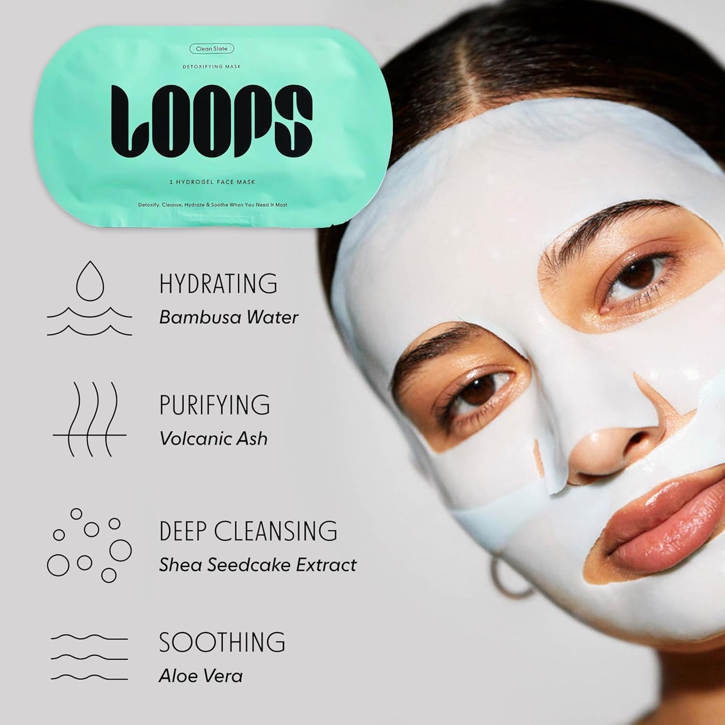 LOOPS CLEAN SLATE - Detoxifying Hydrogel Face Mask - Detoxify, Cleanse & Soothe - Deeply Purifying and Super Hydrating - Minimizes the Look of Pores - 5 pc