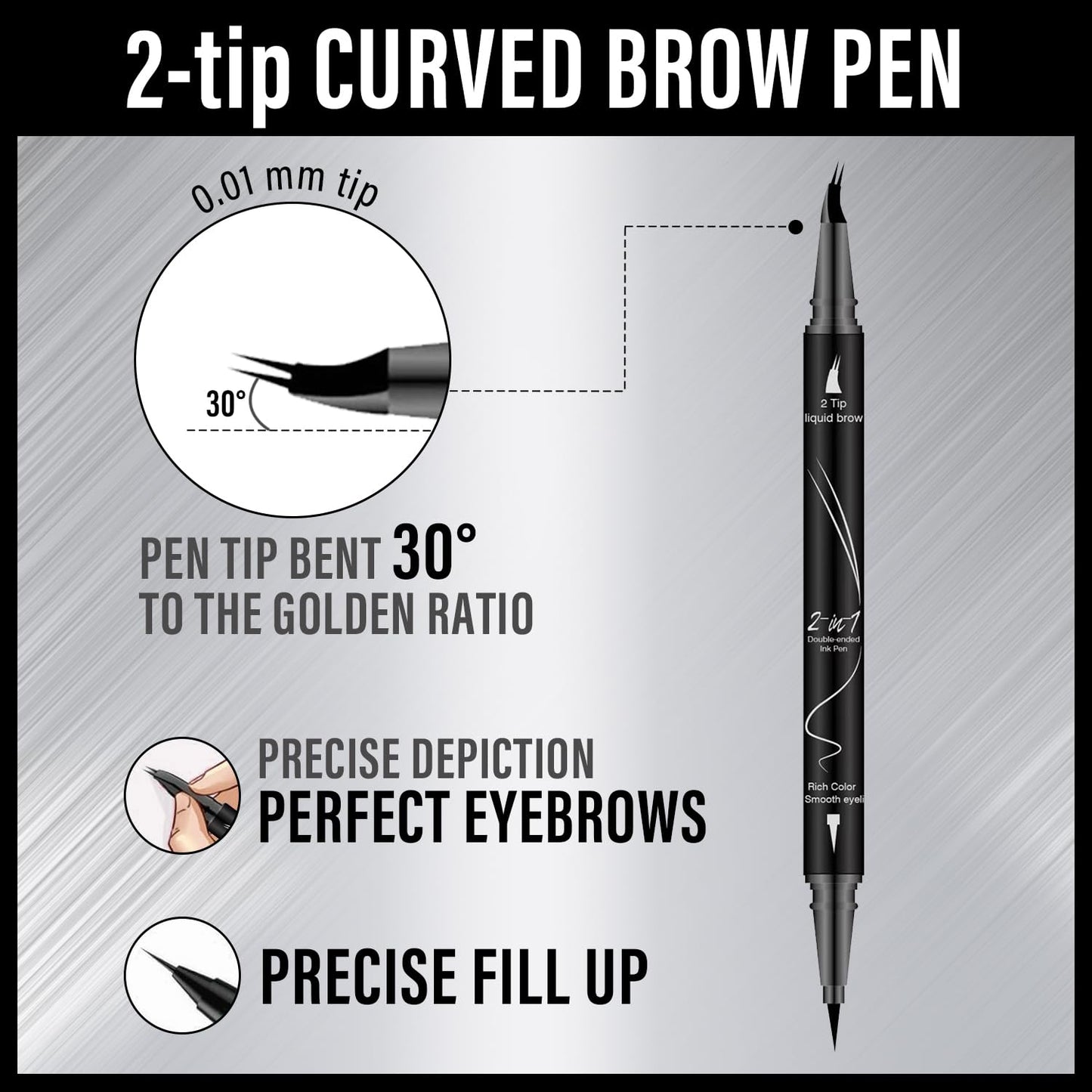 Curved Eyebrow Pencil, 2-in-1 Dual-Ended Eyebrow Pen with Curved Tip and Precise Brush-Tip, Waterproof, Microblading, Long Lasting (Light Brown)