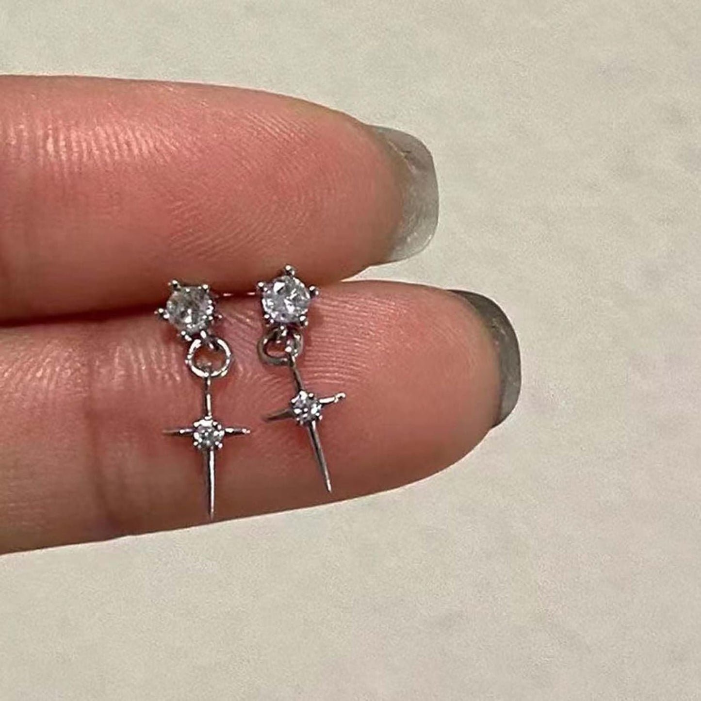 Punk Cross Star Dangle Drop Earrings Vintage Silver Hanging Rhinestone North Star Drop Earrings Minimalist Cross Star Dangle Huggie Small Hoop Earrings Jewelry for Women