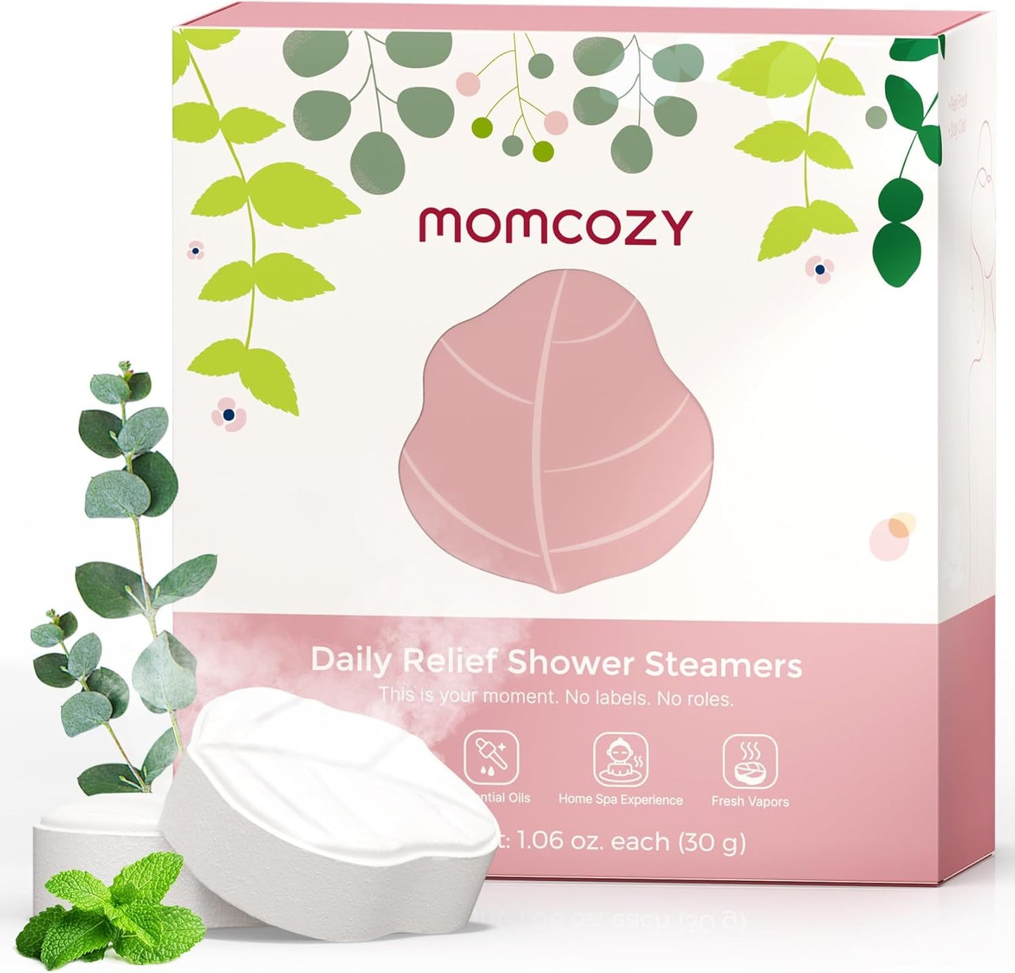 Momcozy 14 Pack Shower Steamers Spa Gifts - Eucalyptus Leaf Shape, with Natural Peppermint & Eucalyptus Essential Oil for Relaxation, Long-Lasting, Thoughtful Birthday and Holiday Gifts for Her/Him
