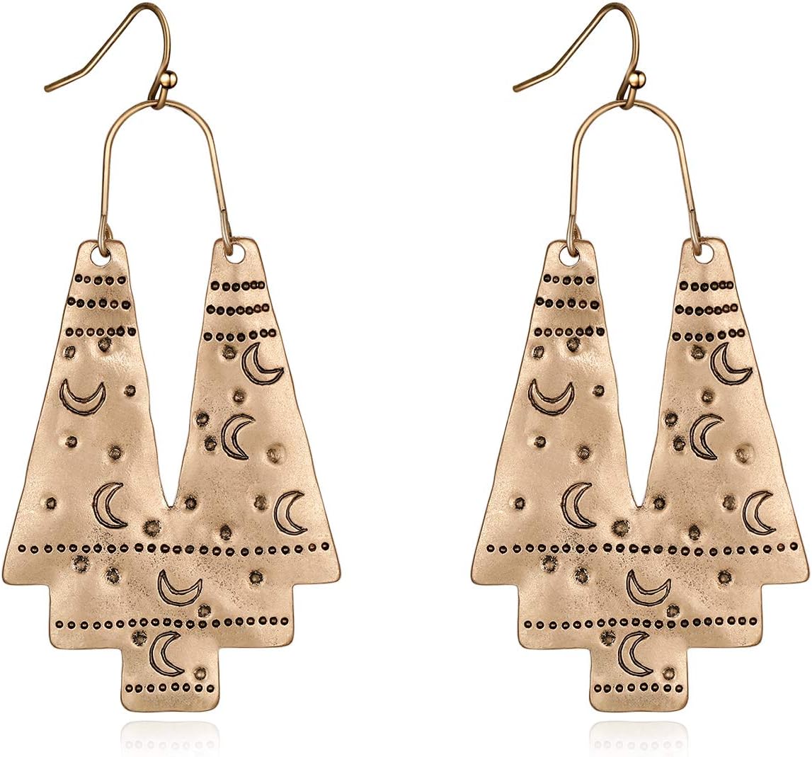 Zealmer Gold Geometric Earrings Statement Vintage Boho Ethnic Earrings Hollow Out Fan Shape Dangle Drop Earrings for Women Birthday Christmas Valentines Day Gift