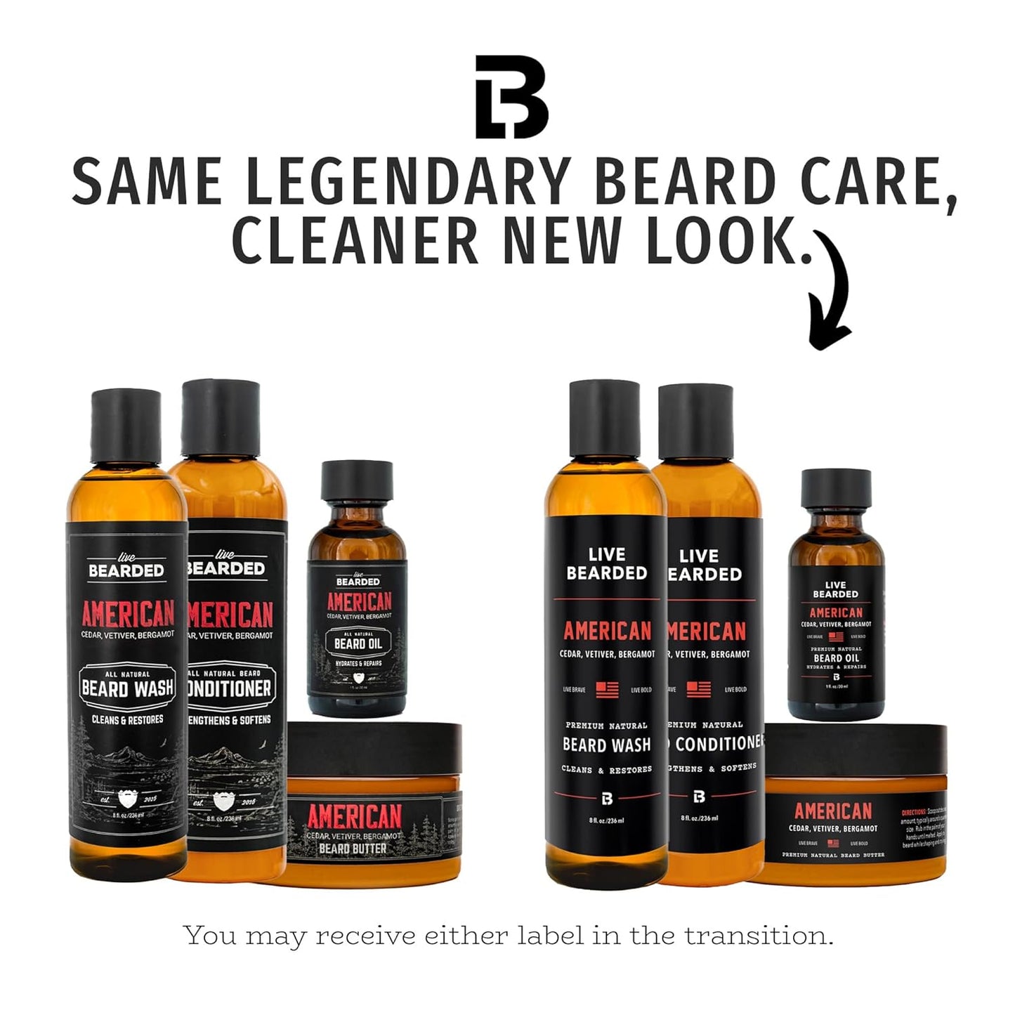 Live Bearded Complete Beard Grooming Kit - Wash, Conditioner, Butter and Oil - Made in the USA with All-Natural Ingredients - Mens Groom Set | American Scent - Cedar, Vetiver, Bergamont