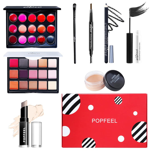 All in One Professional Makeup Kit for Women Girls Holiday Makeup Gift Sets Xmas Essential Bundle Include Eyeshadow Palette Lipstick Blush Concealer Eyeliner Mascara Brush Eyebrow Pencil