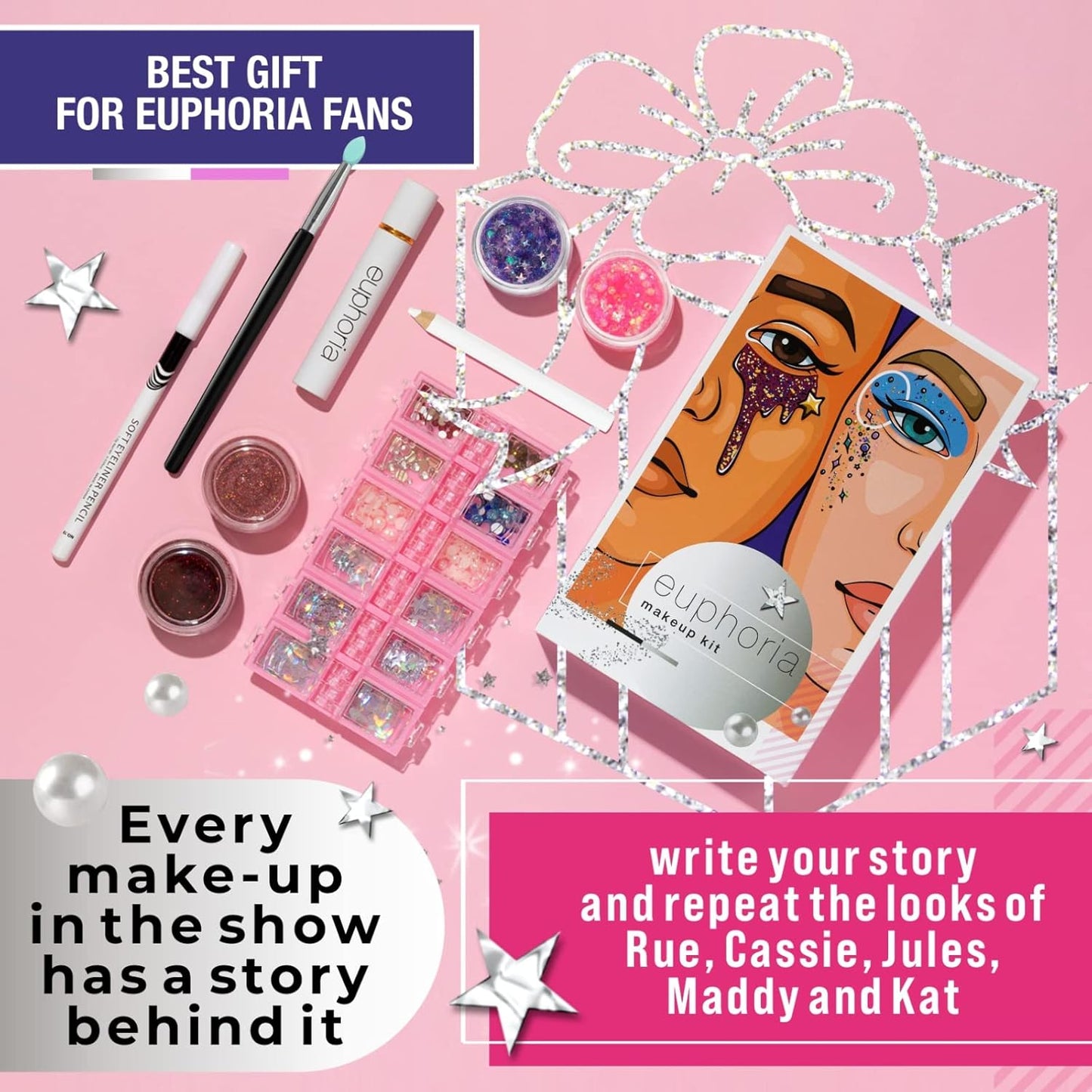 Euphoria makeup kit with glitter and gems/Professional makeup set