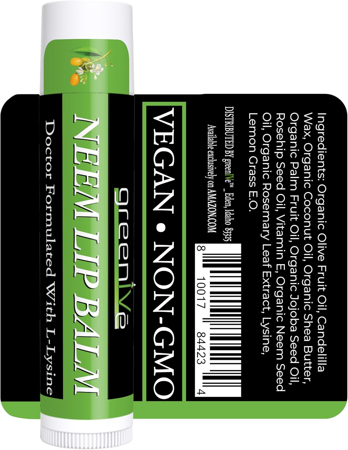 GreenIVe Neem Lip Balm, Vegan Lip Moisturizer with L-Lysine, Soothe and Soften (1)