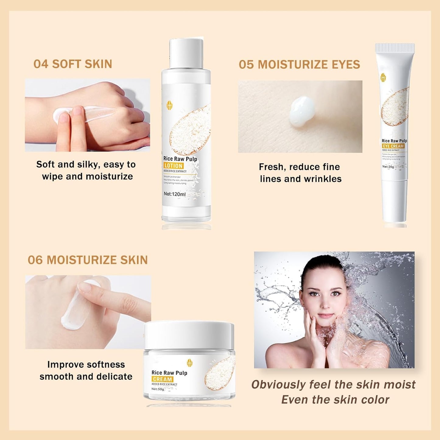 Skincare Gifts for Teenage Girls - Rice Raw Pulp Skin Care Sets & Kits - 6PCS Pamper Gifts for Women with Facial Cleanser-Toner-Eye Cream-Essence-Emulsion-Cream - Gift Set for Firming Hydrating Skin