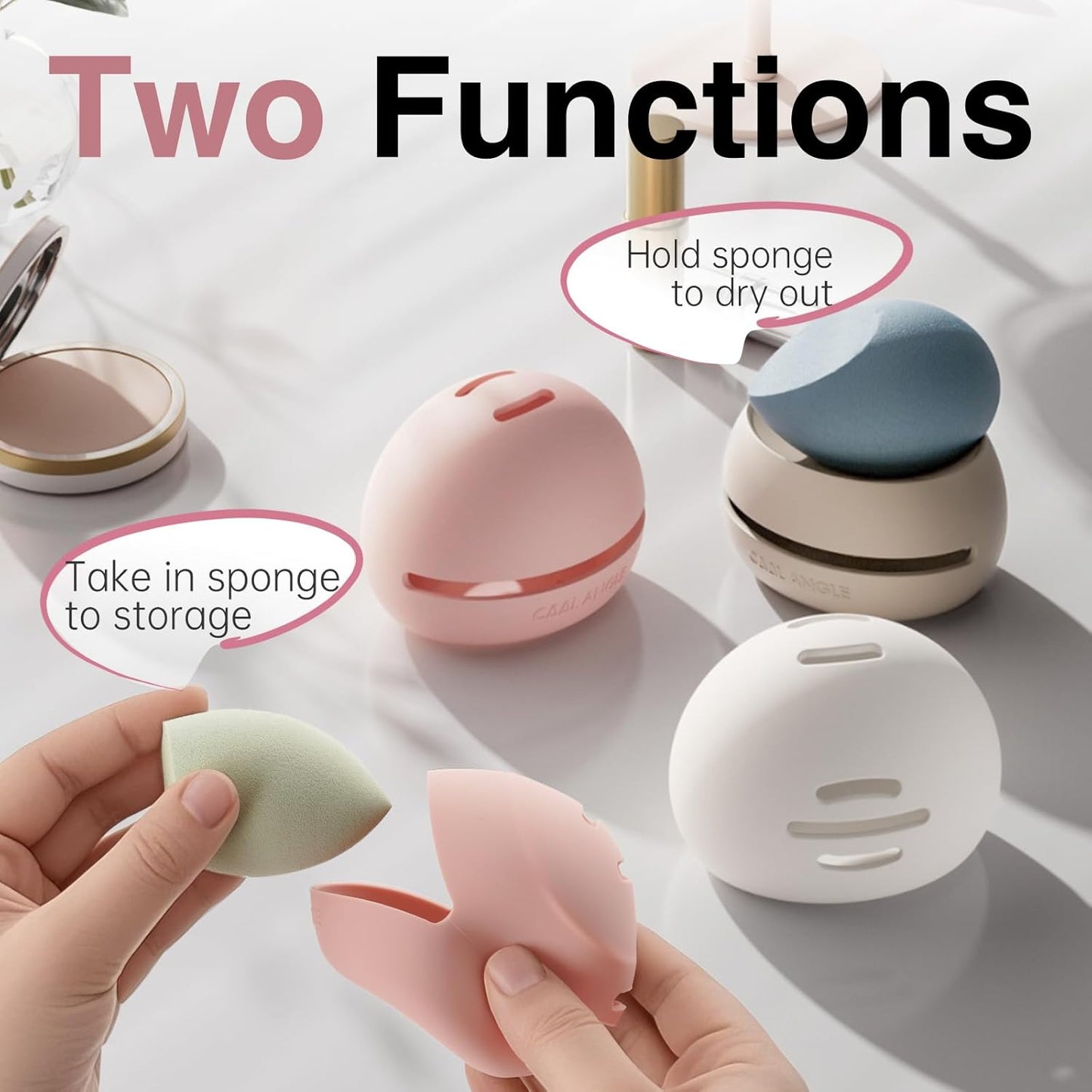 Makeup Sponge Holder Silicone Beauty Sponge Holder Makeup Blender Case for Travel 2 in 1 Stand Storage For Quick Drying Khaki