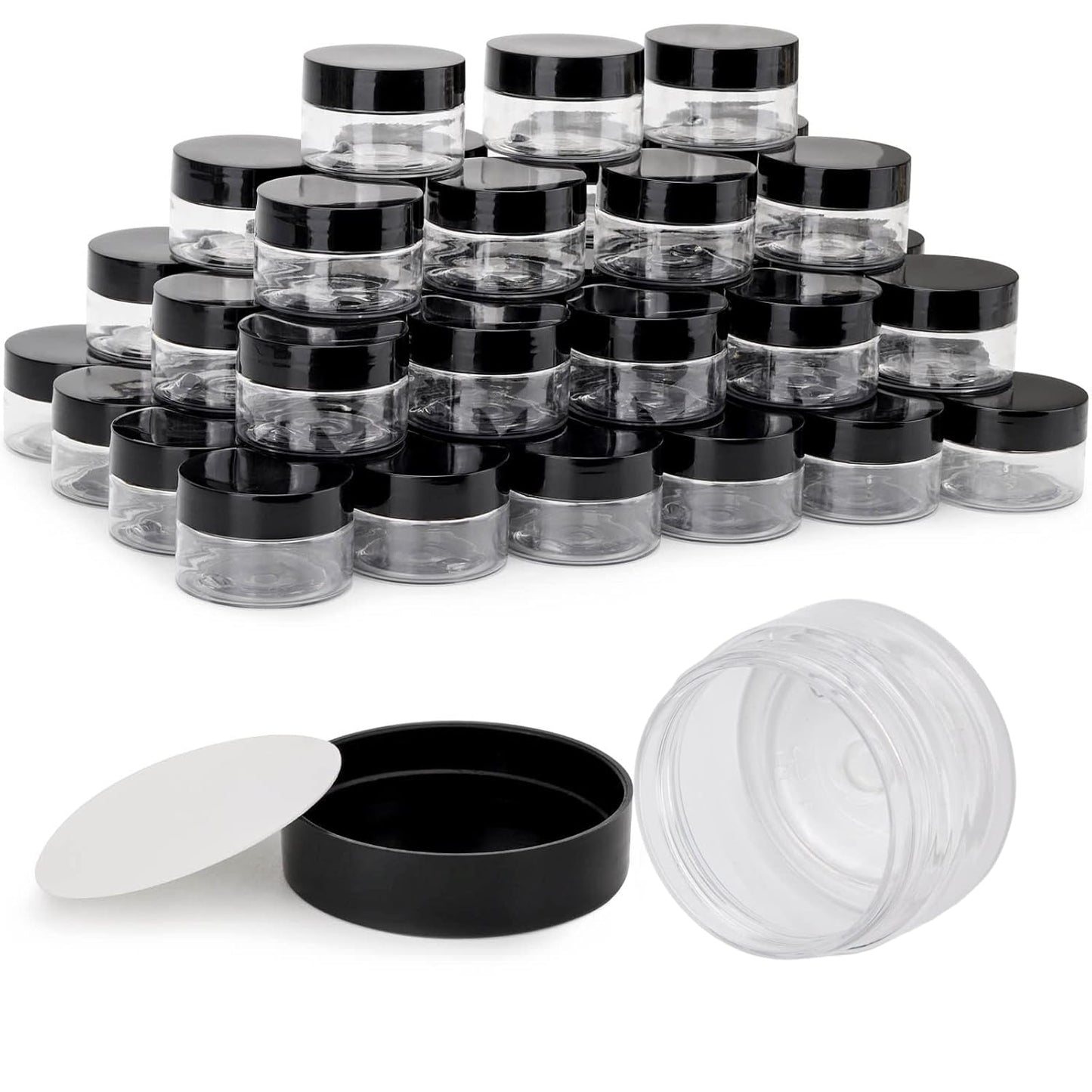 50 Count 1oz Cosmetic Containers with Lids BPA Free Plastic Sample Containers Empty Makeup Containers Refillable Cosmetic Jars Leakproof Travel Jars - Black