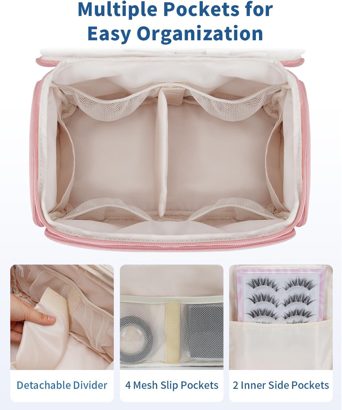 WANDF Travel Toiletry Bag for Women, Wide-open Large Makeup Bag with Handle, Puffy Makeup Organizer for Toiletries, Cosmetics, Accessories, Essentials (Dusty Pink)